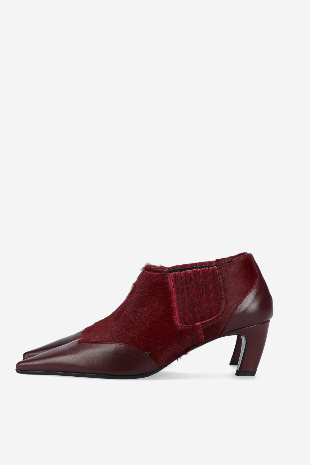 Pony hair leather ankle boots