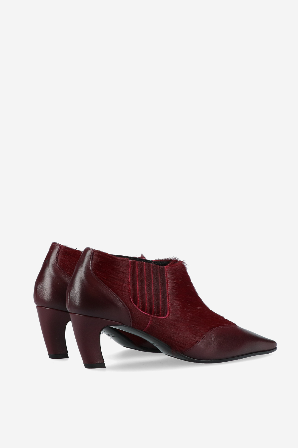 Pony hair leather ankle boots