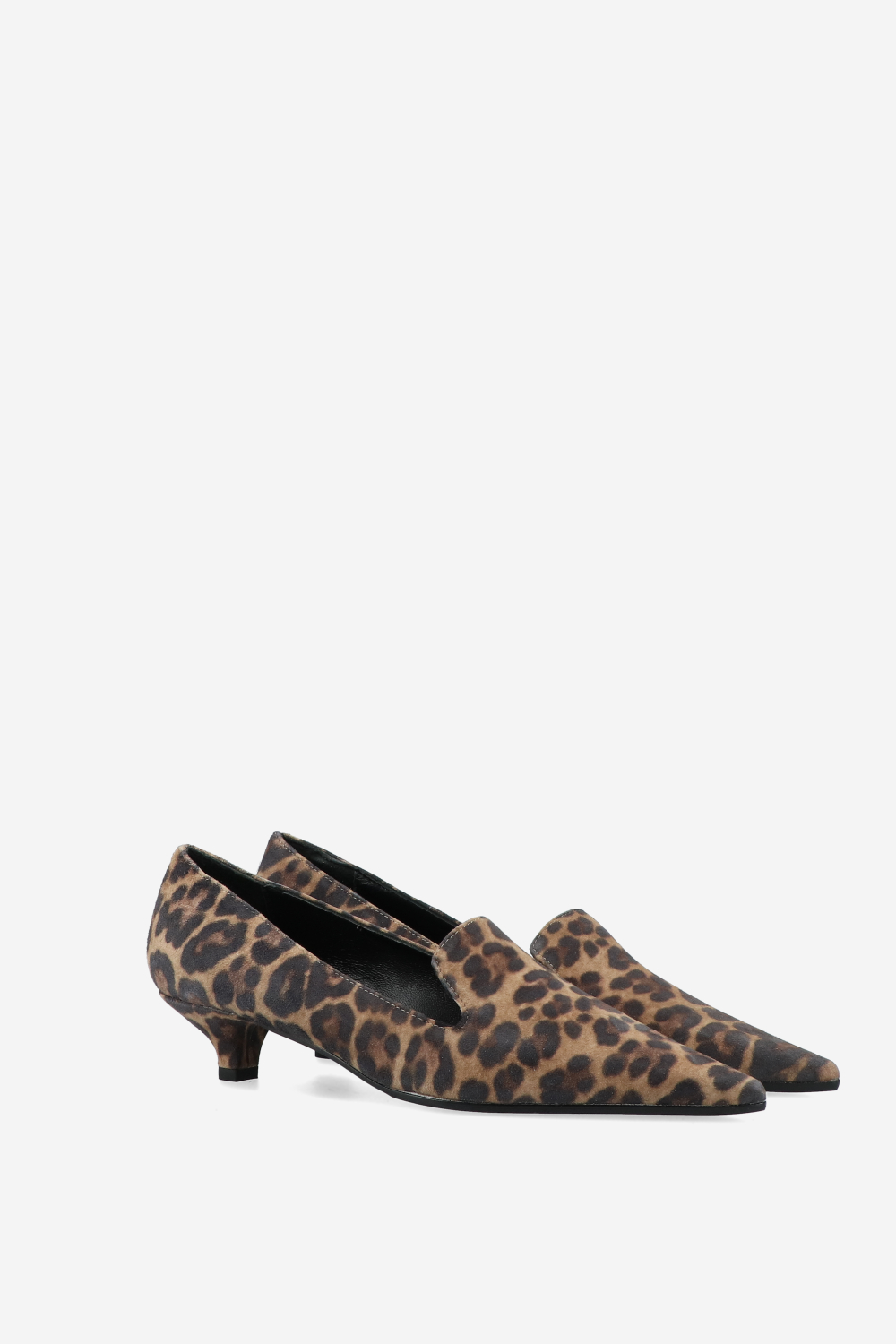 Pointed-toe printed suede pumps