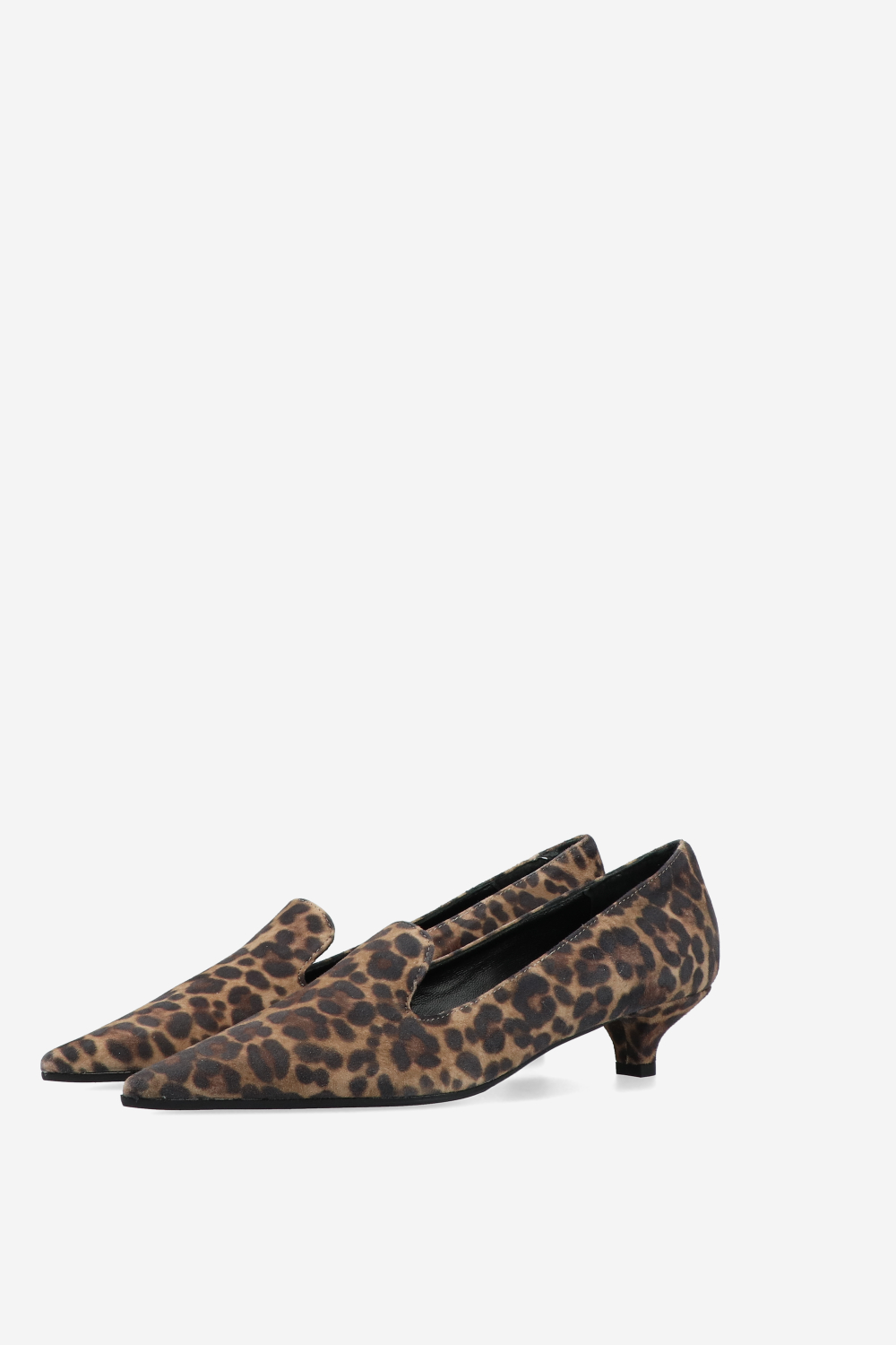 Pointed-toe printed suede pumps