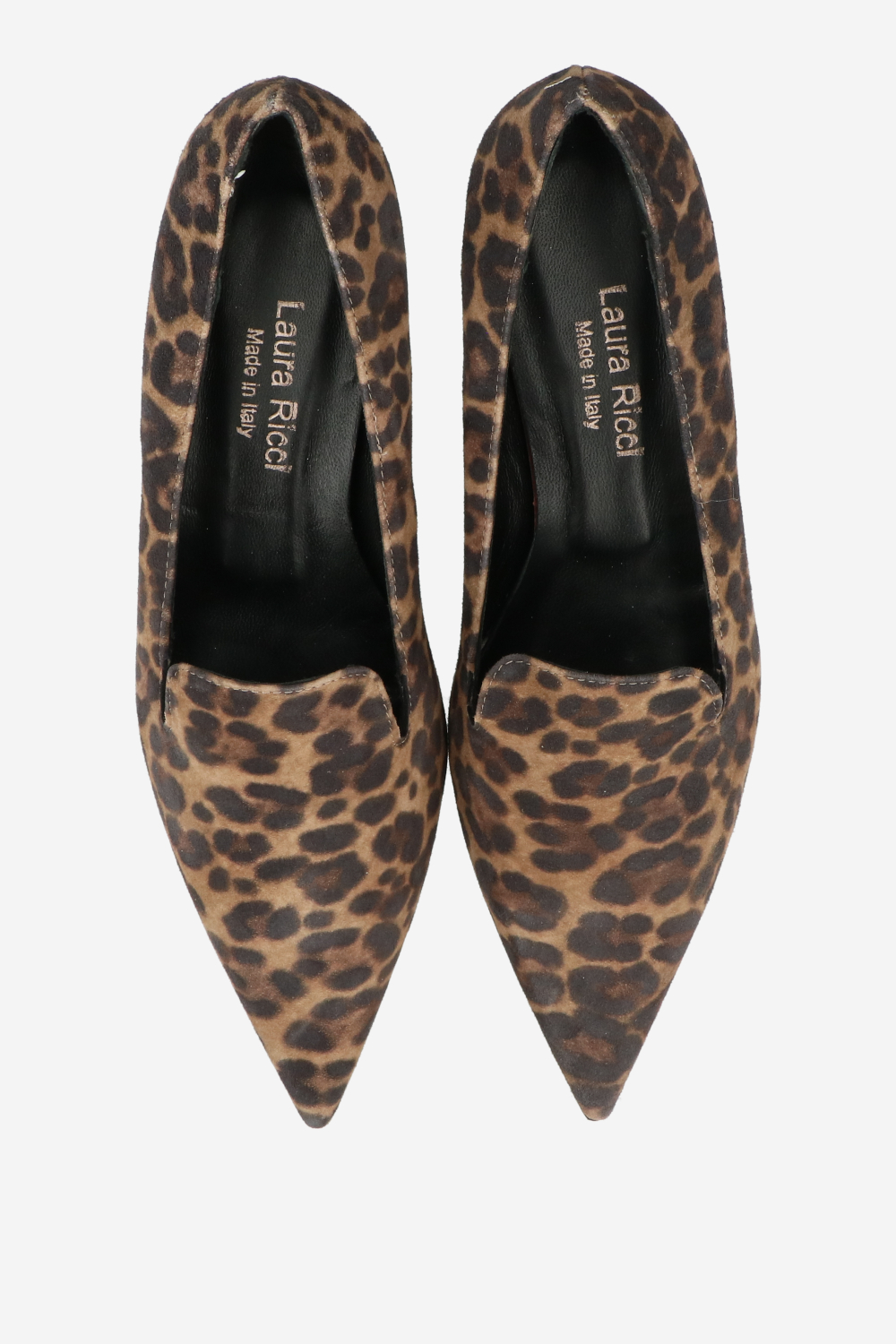 Pointed-toe printed suede pumps