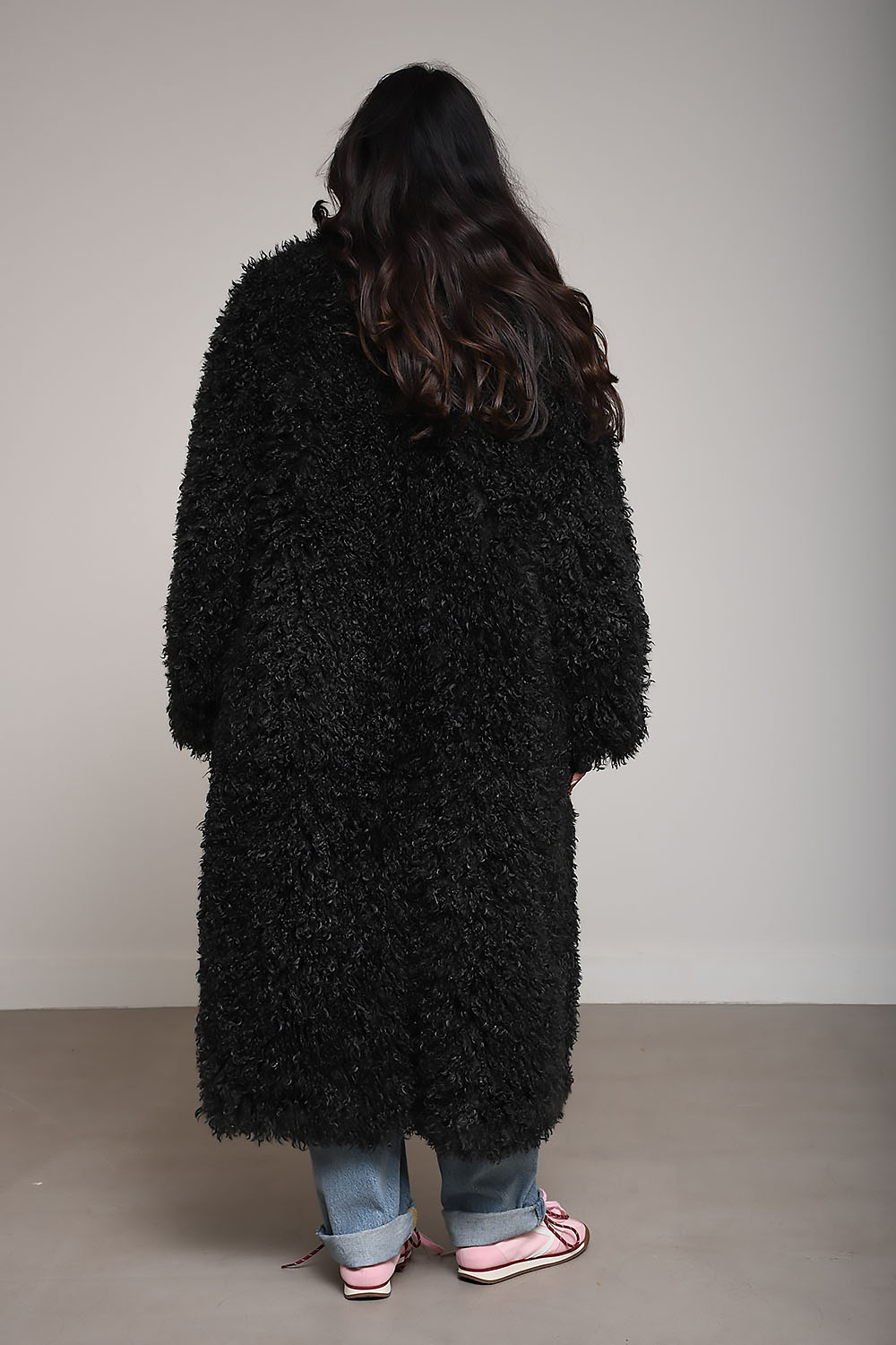 Carolina curly faux fur long coat