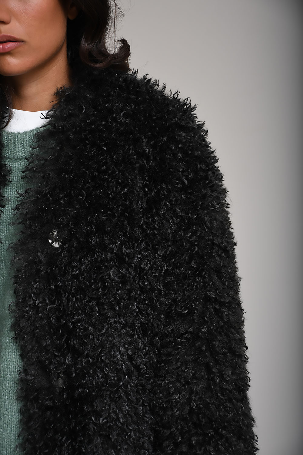 Carolina curly faux fur long coat