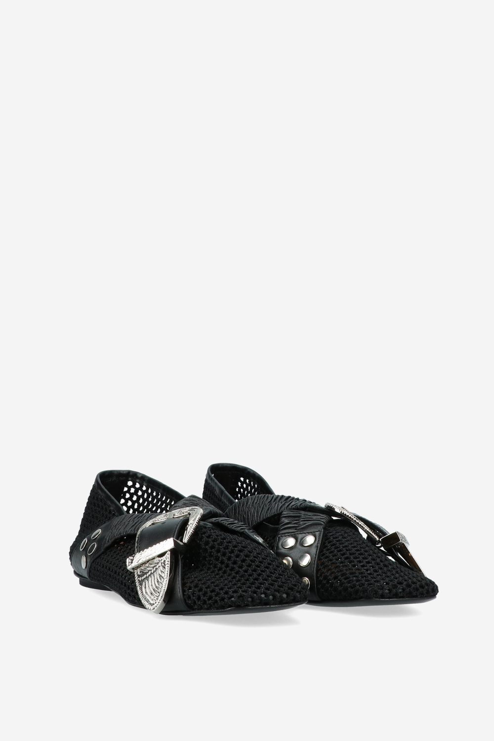 Perforated leather cross strap ballerinas