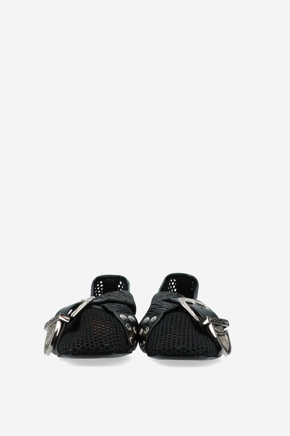Perforated leather cross strap ballerinas
