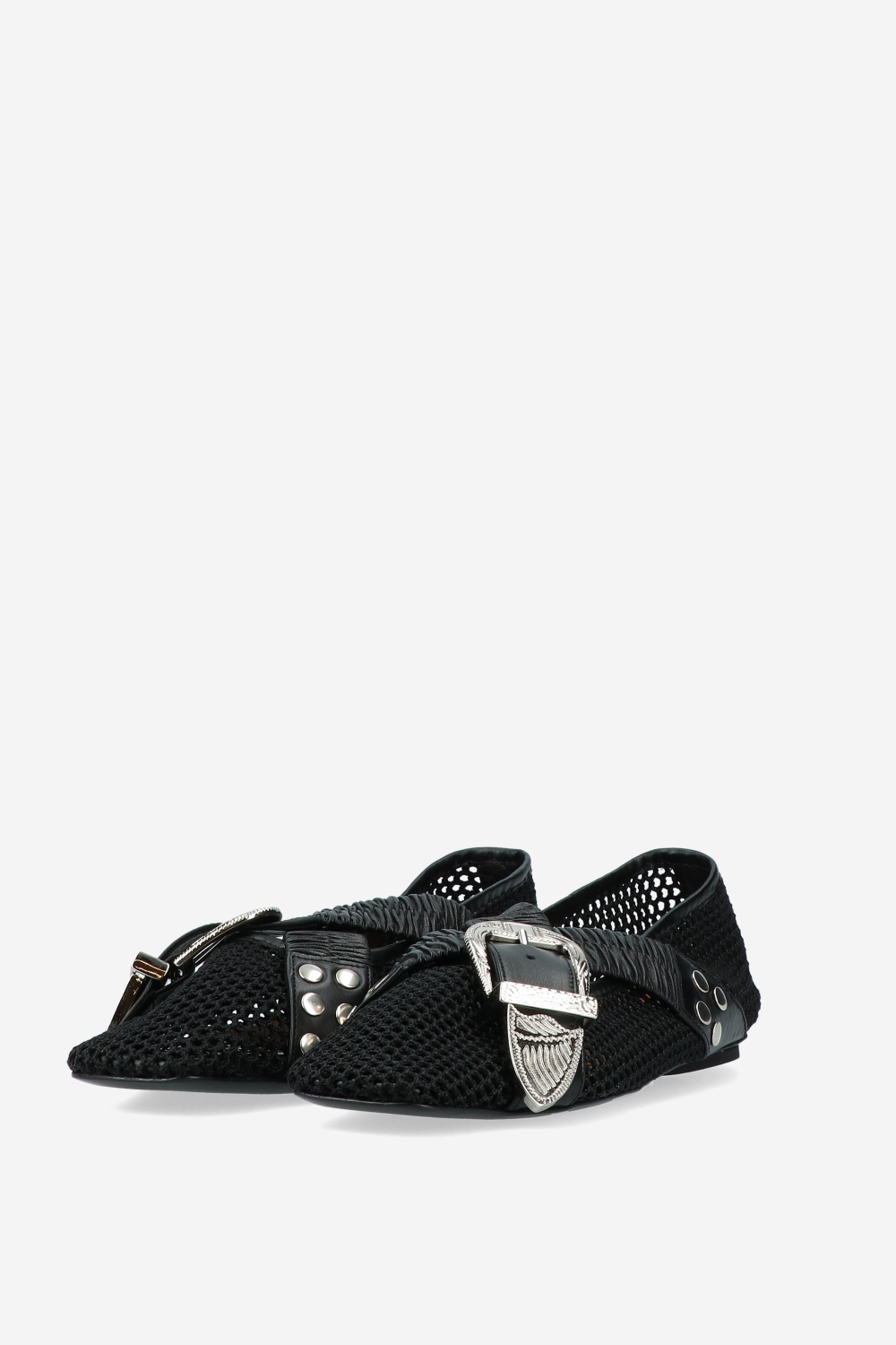 Perforated leather cross strap ballerinas