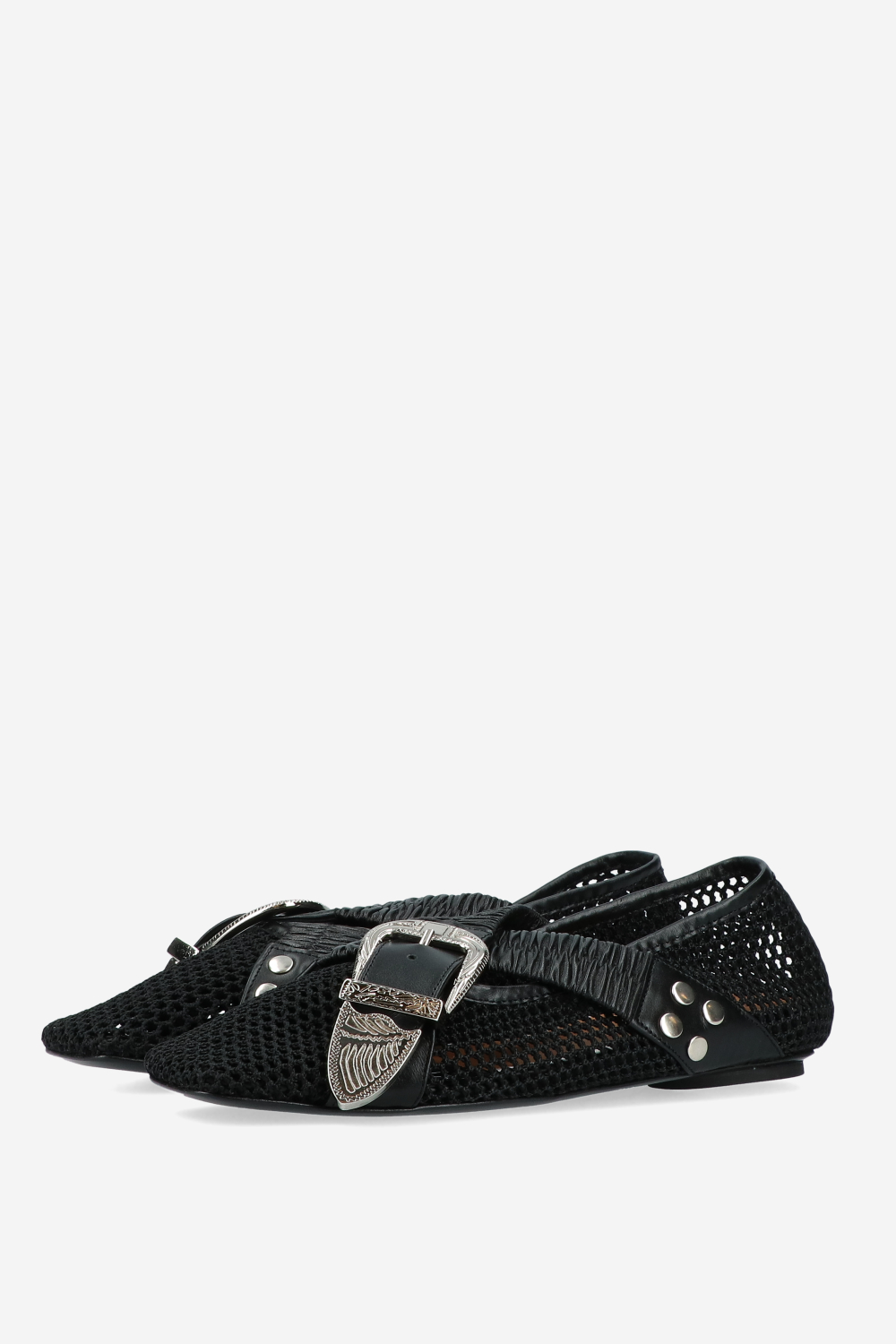 Perforated leather cross strap ballerinas