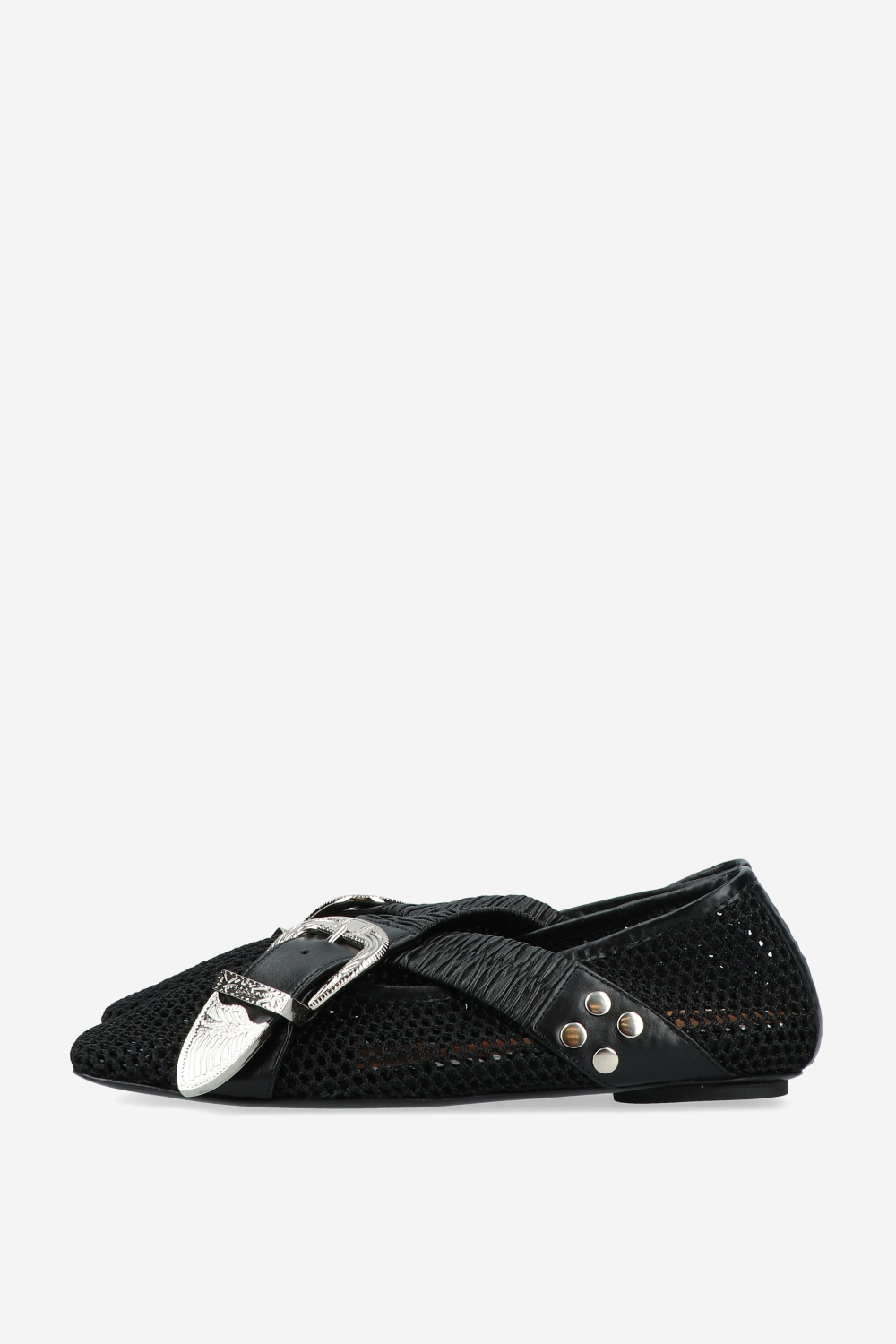 Perforated leather cross strap ballerinas