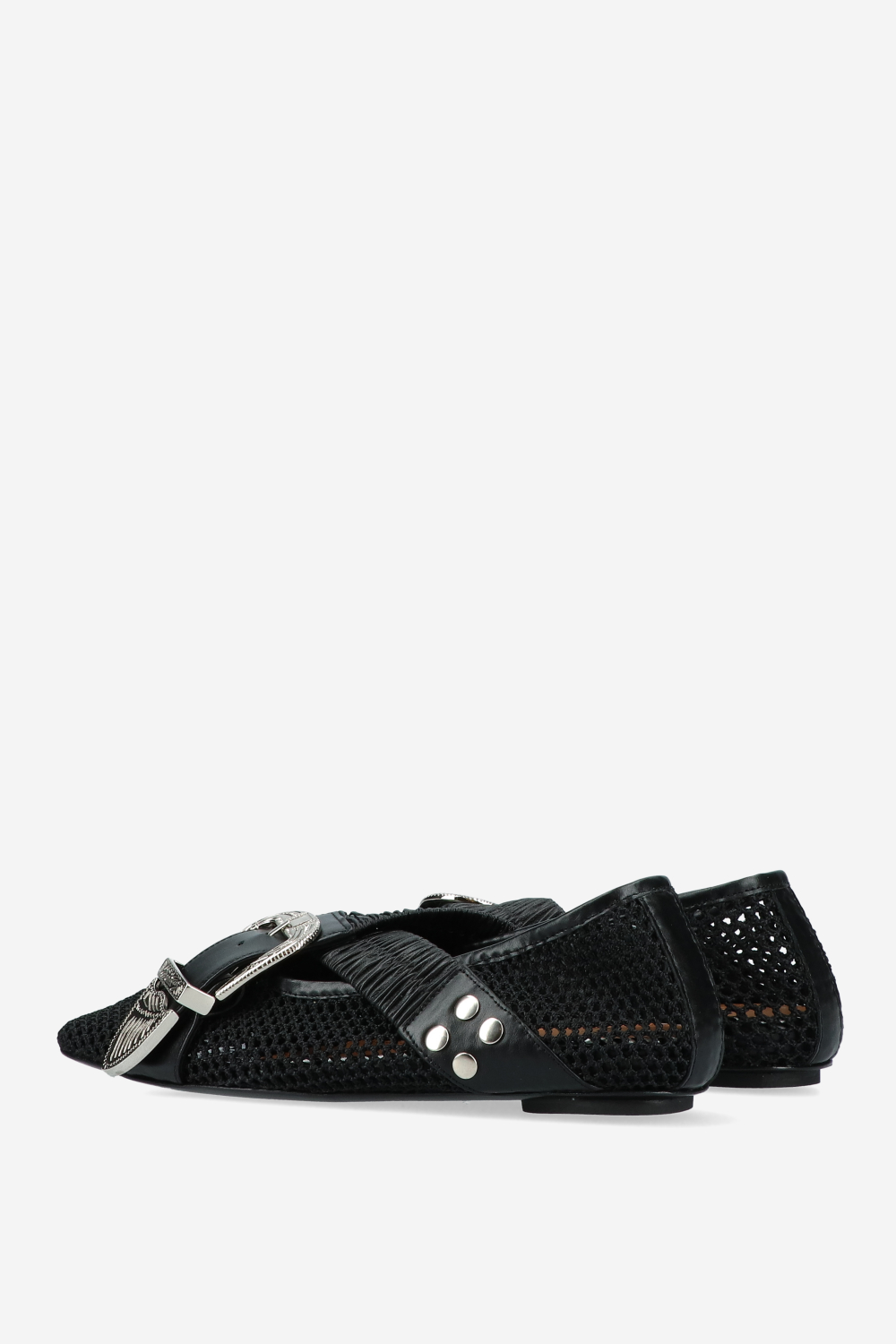 Perforated leather cross strap ballerinas