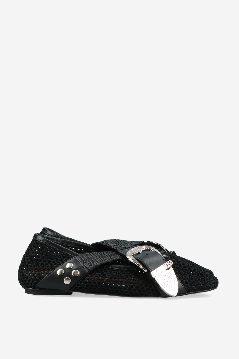 Perforated leather cross strap ballerinas
