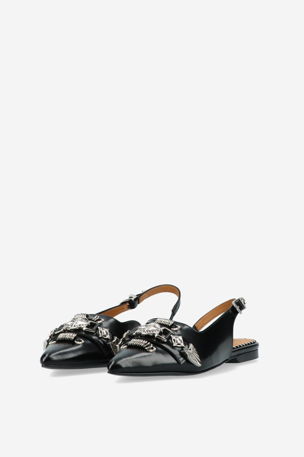 Embellished polished leather slingbacks