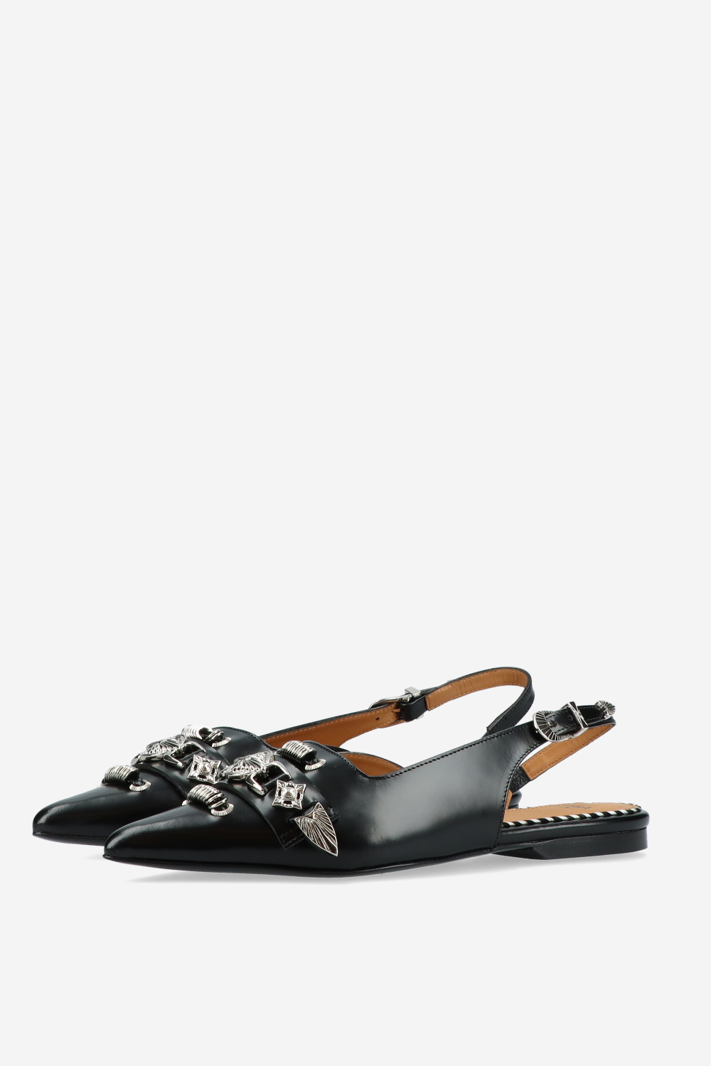 Embellished polished leather slingbacks