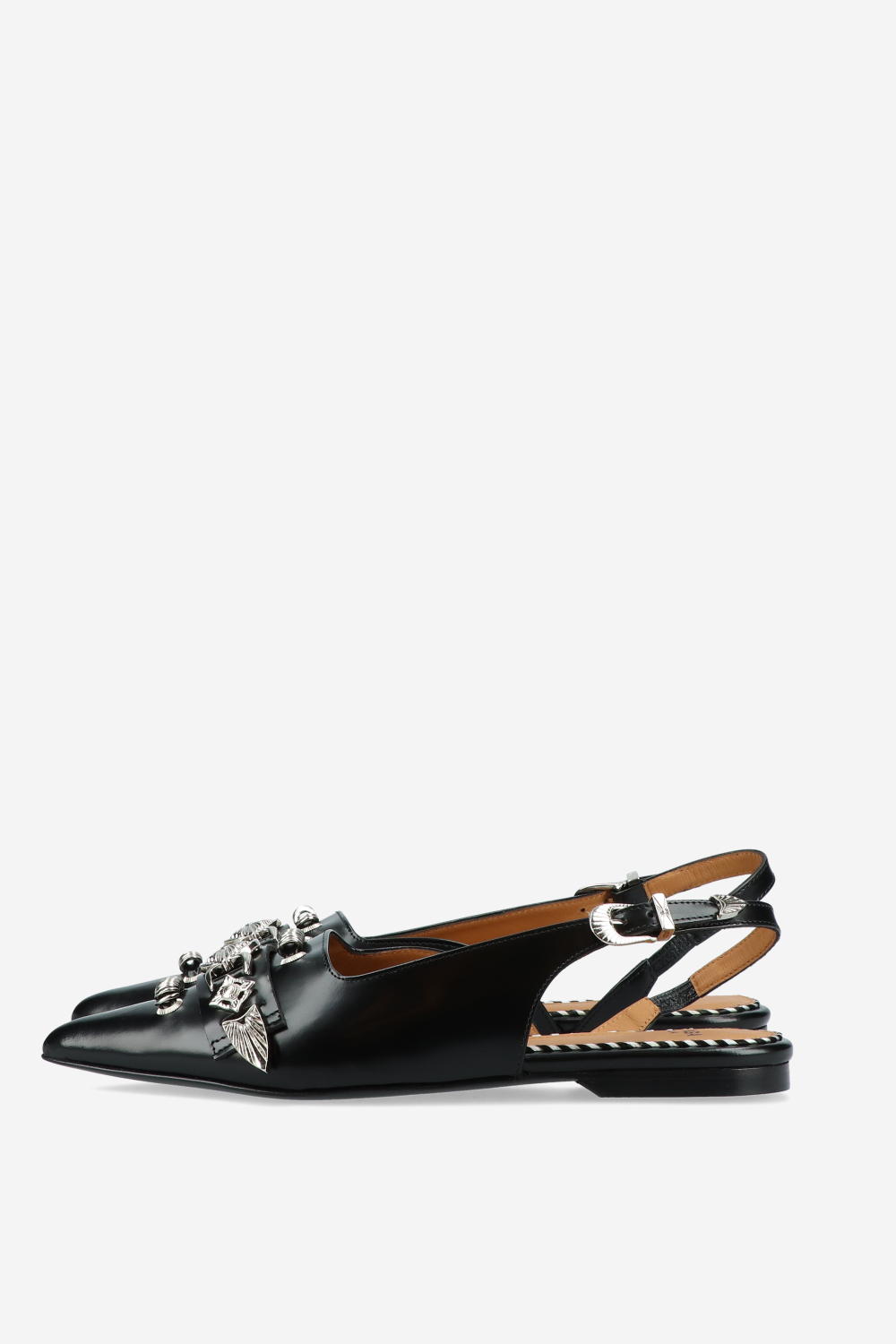 Embellished polished leather slingbacks