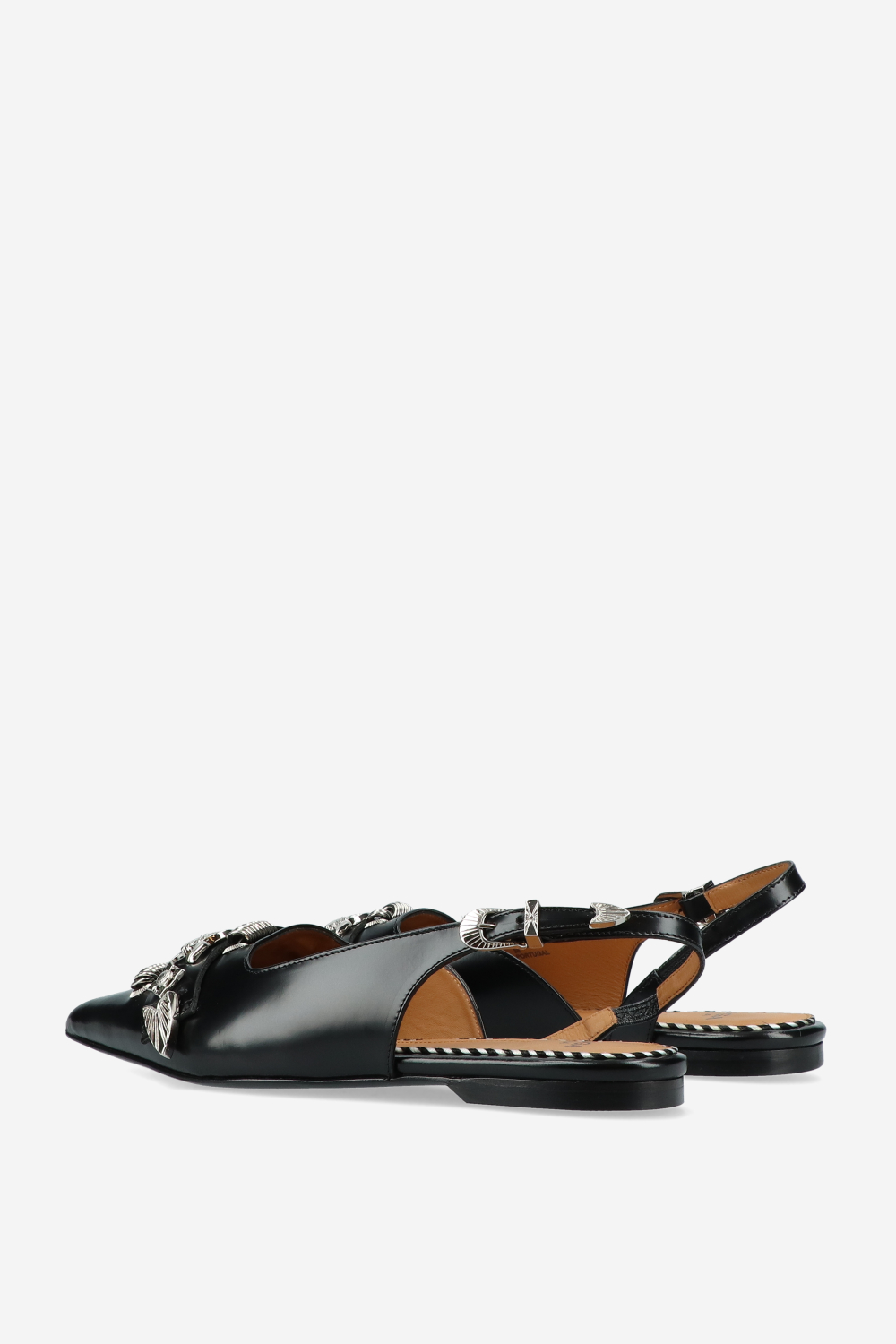 Embellished polished leather slingbacks