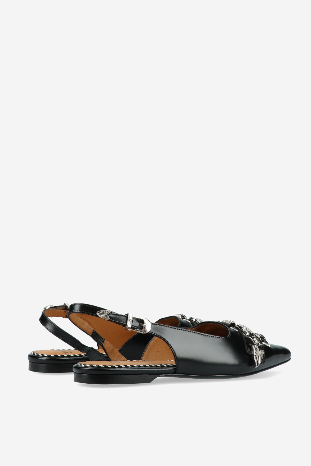 Embellished polished leather slingbacks