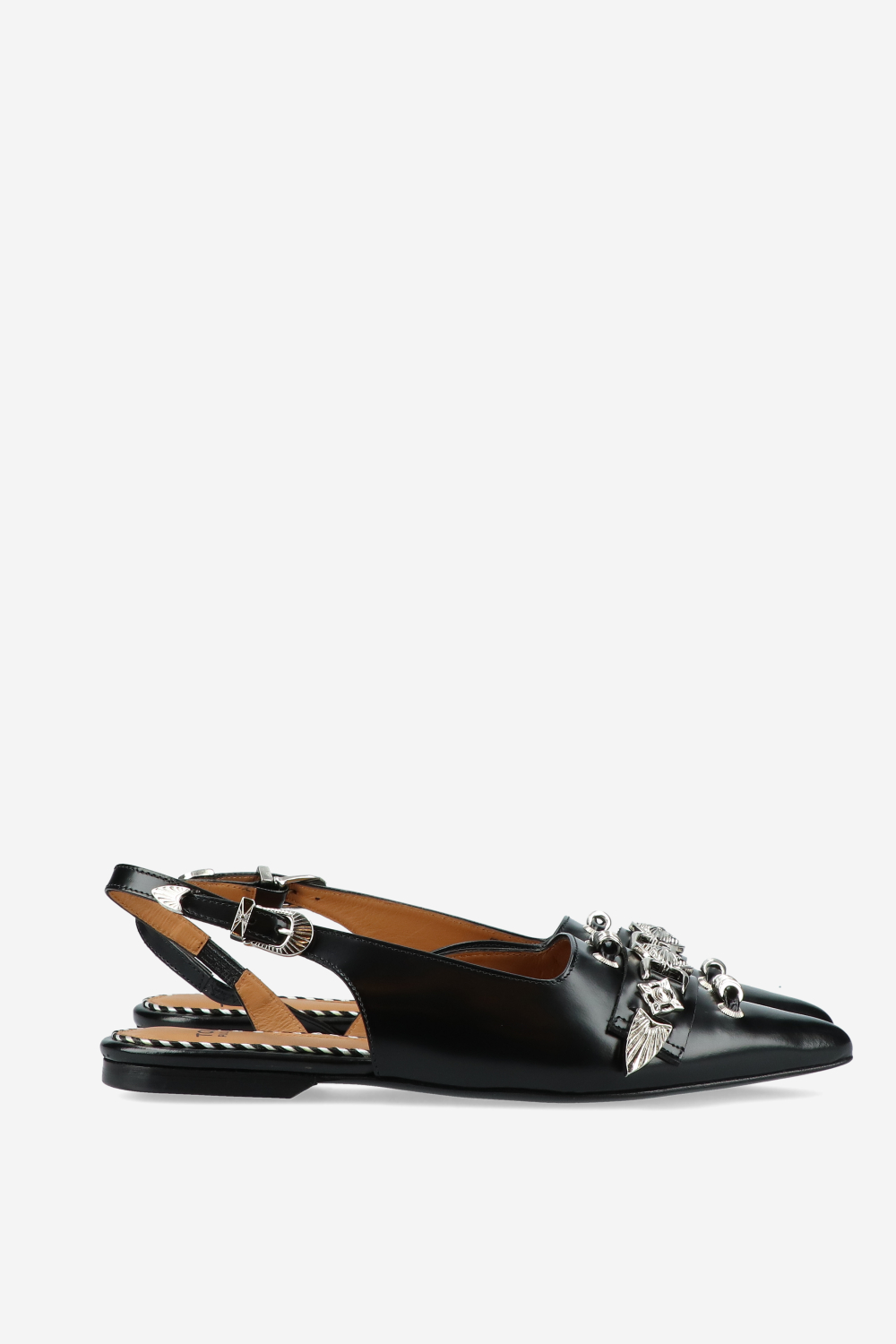 Embellished polished leather slingbacks