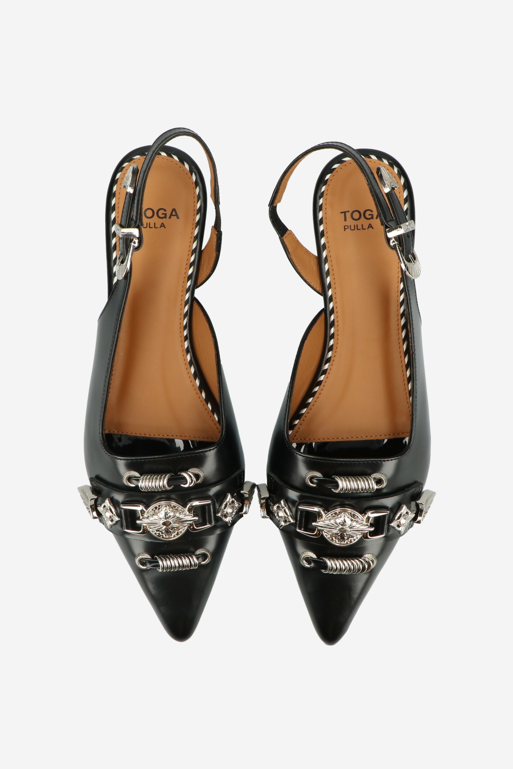 Embellished polished leather slingbacks