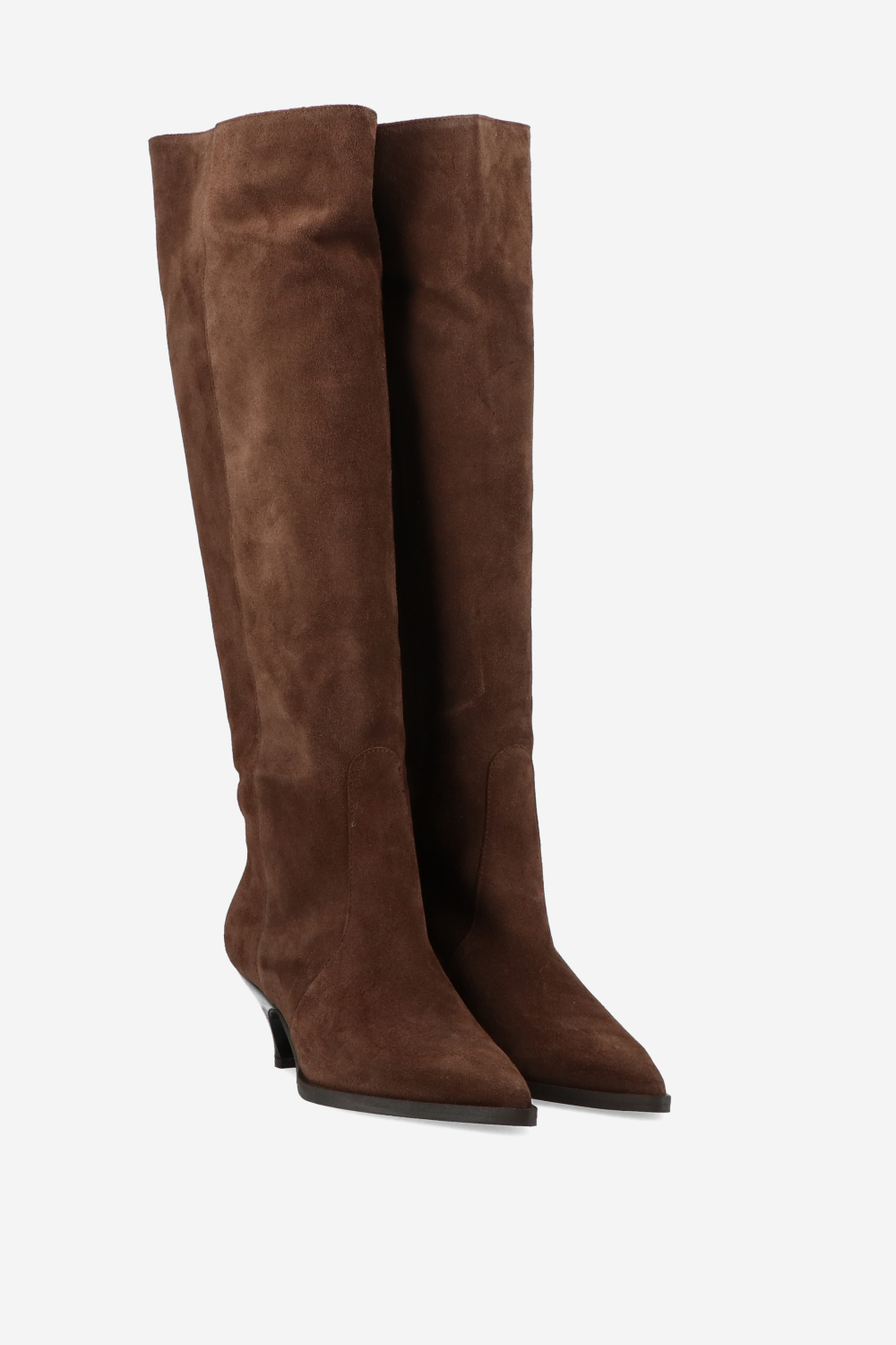 Pointed-toe knee-high suede boots