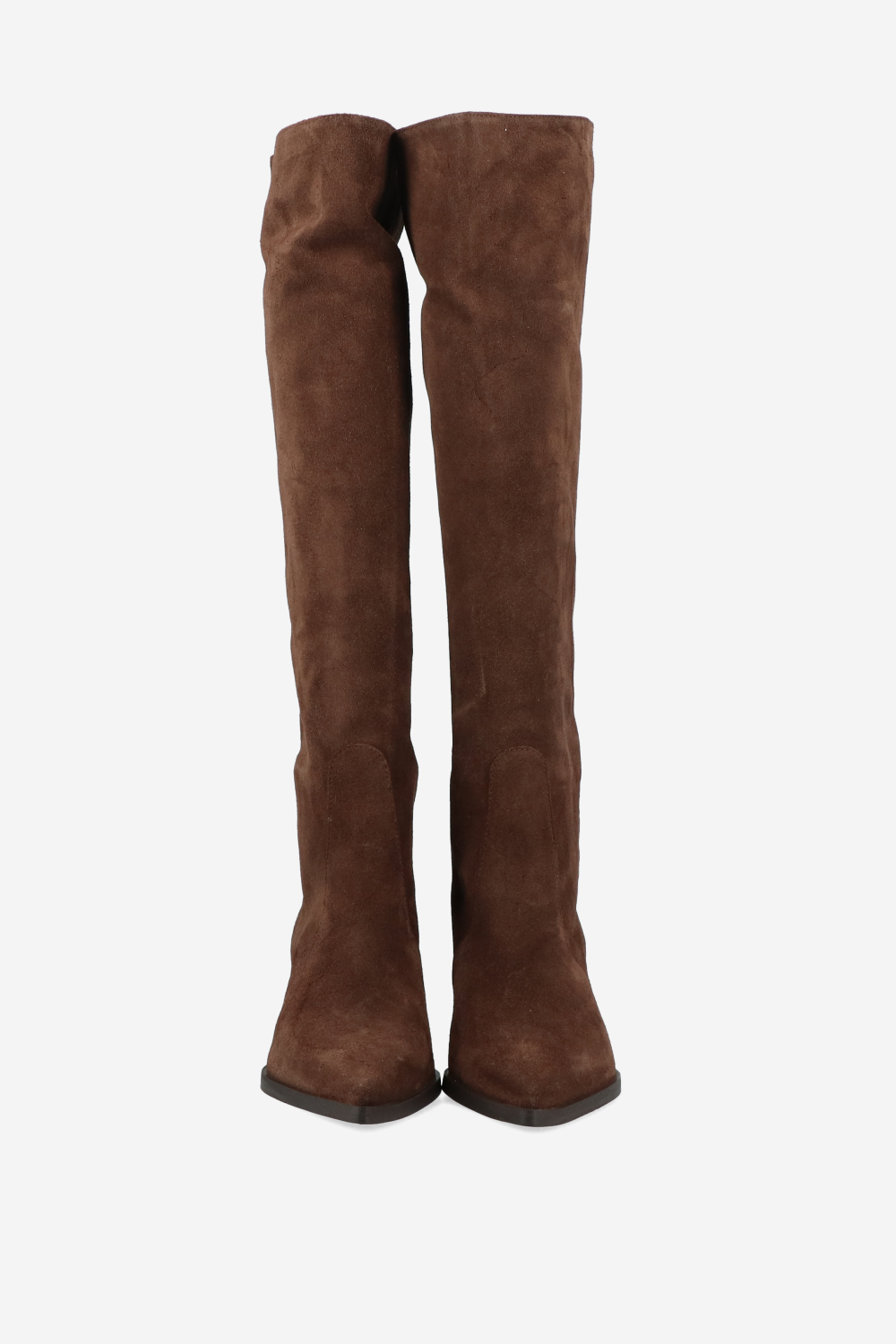 Pointed-toe knee-high suede boots