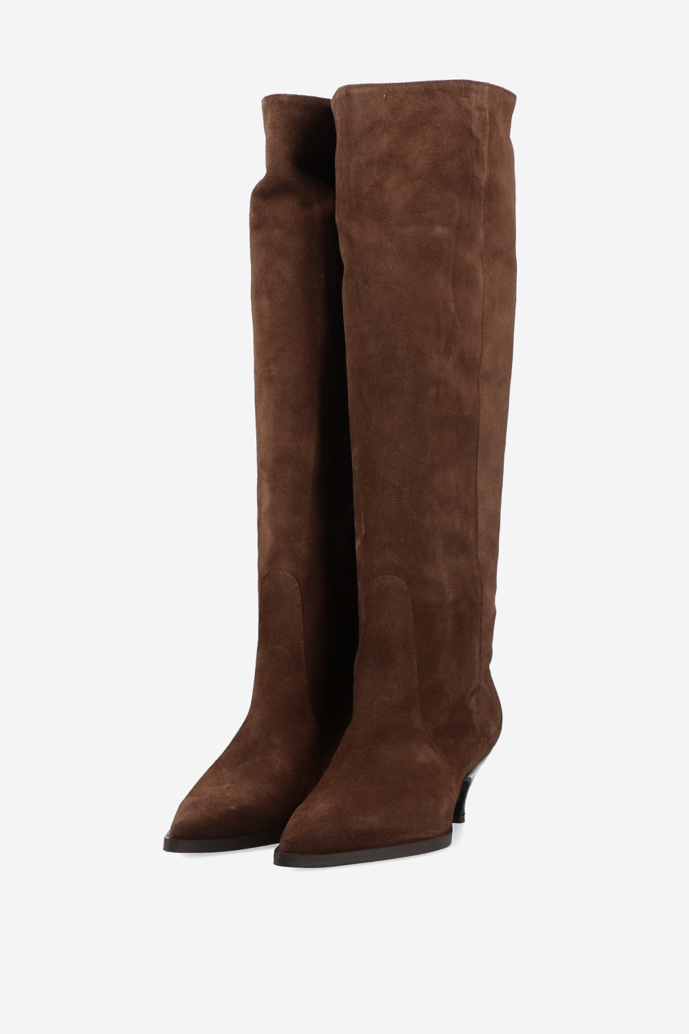 Pointed-toe knee-high suede boots
