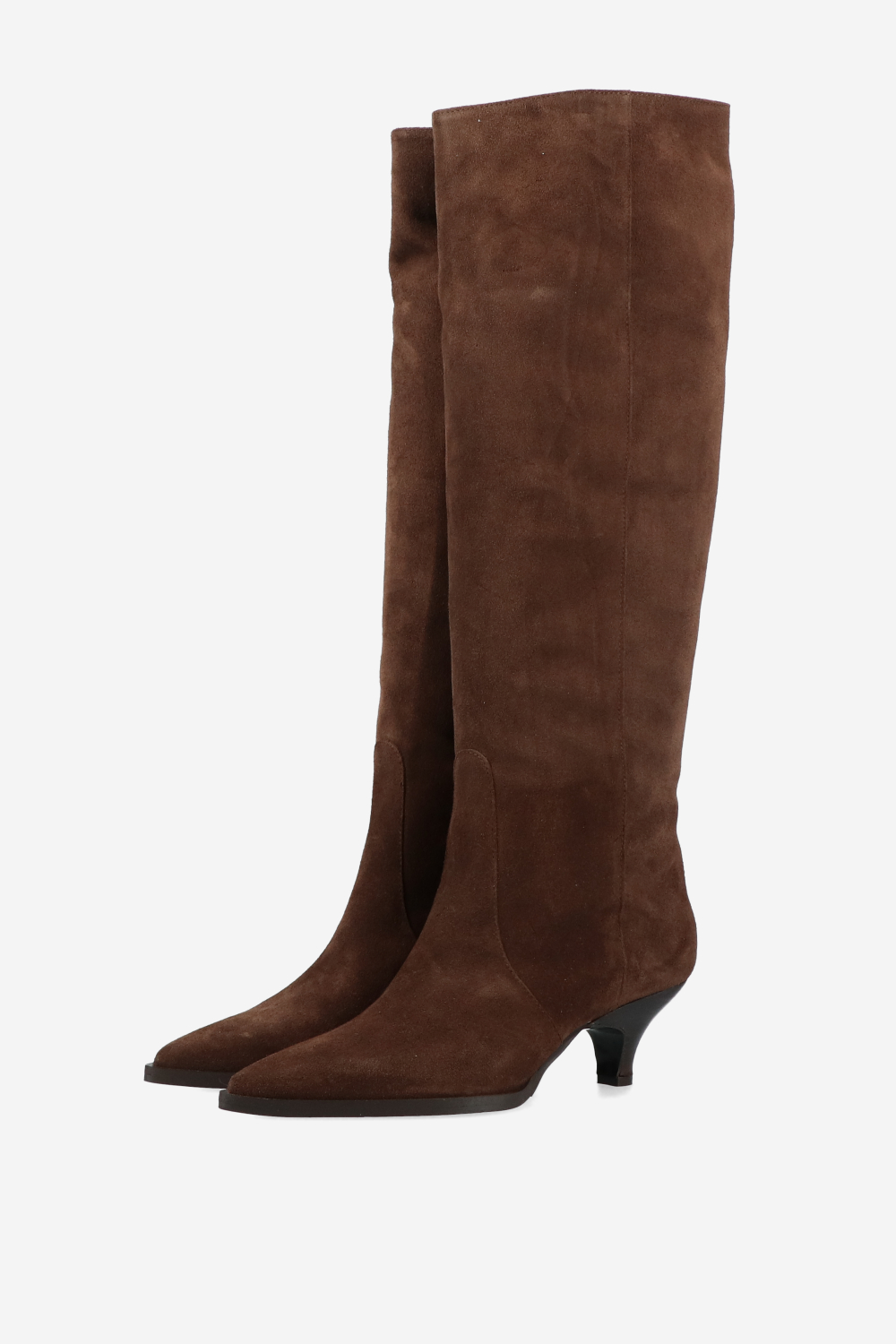 Pointed-toe knee-high suede boots