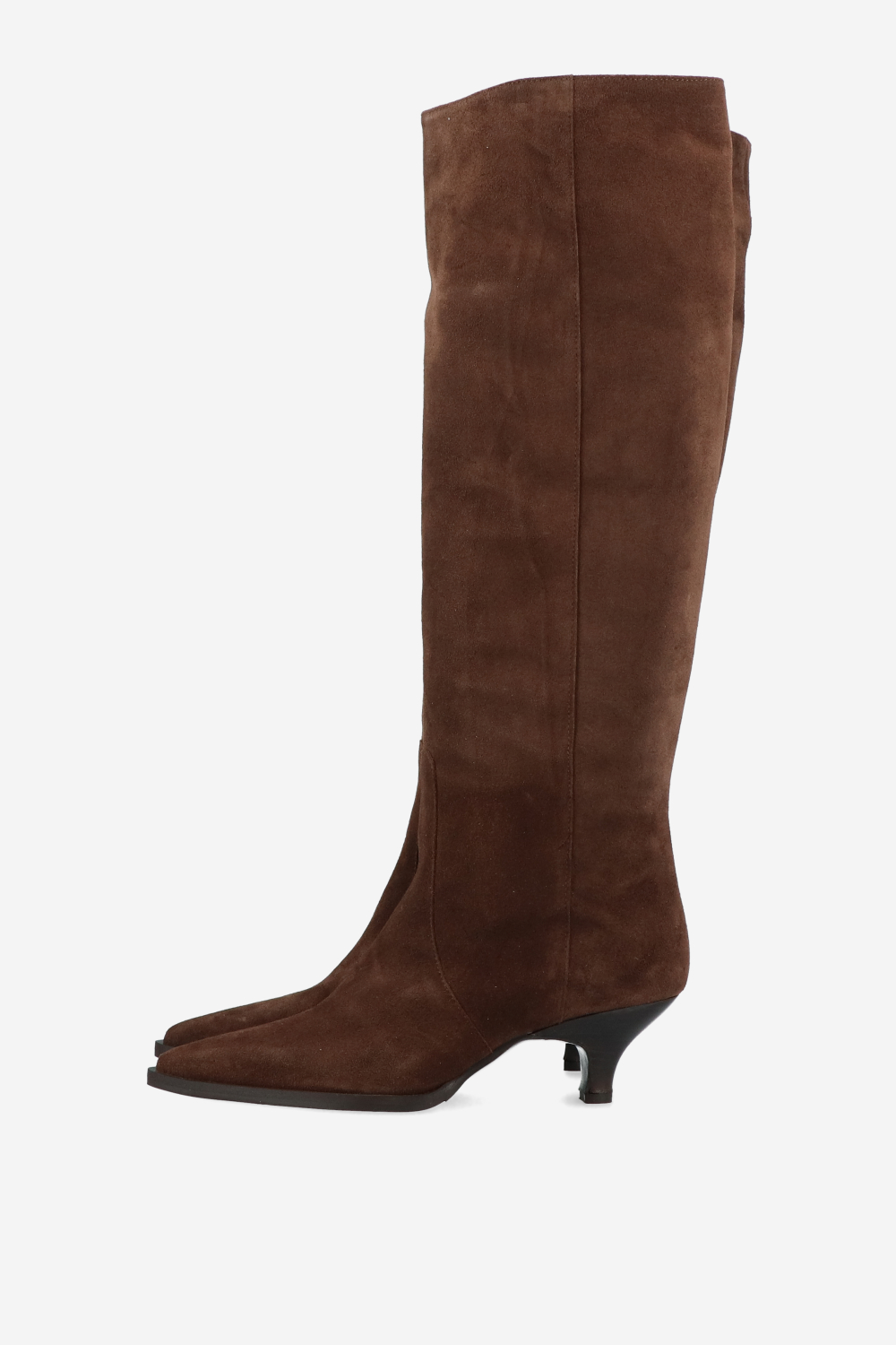 Pointed-toe knee-high suede boots