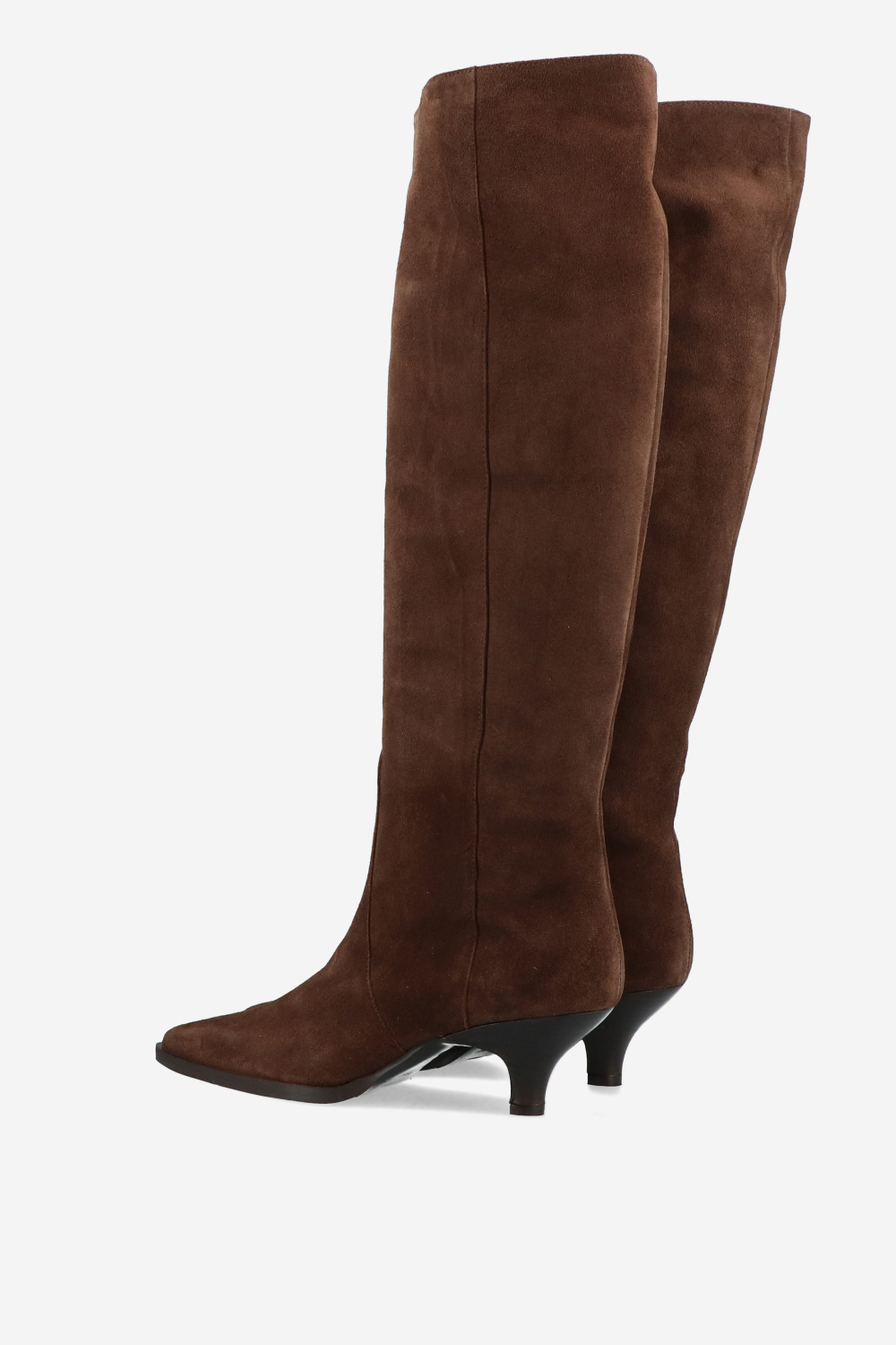 Pointed-toe knee-high suede boots