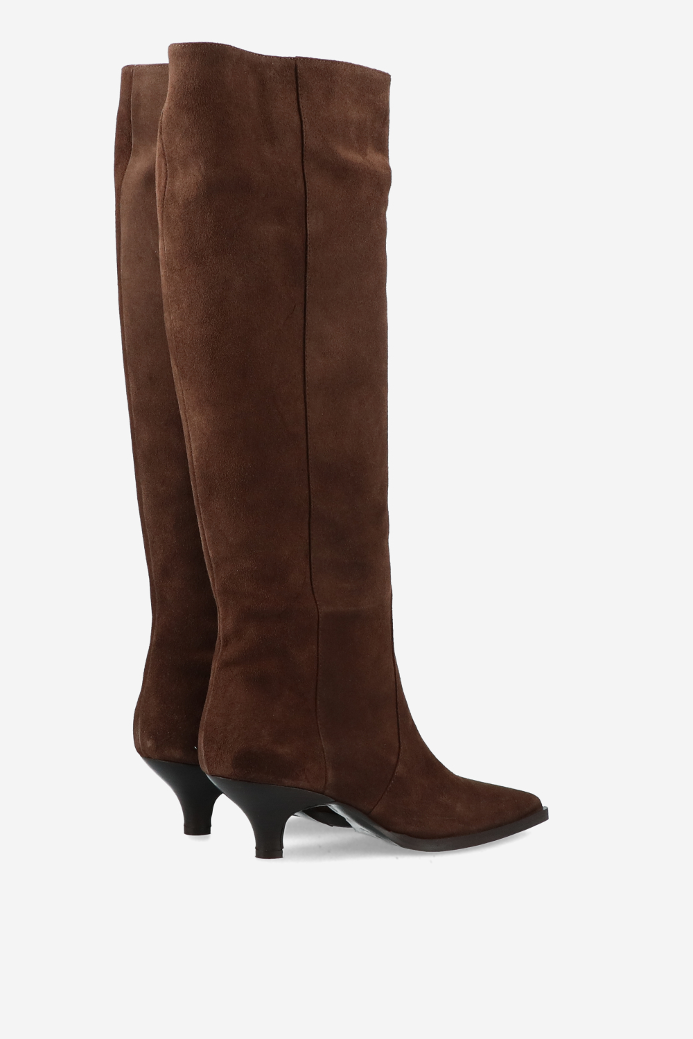 Pointed-toe knee-high suede boots