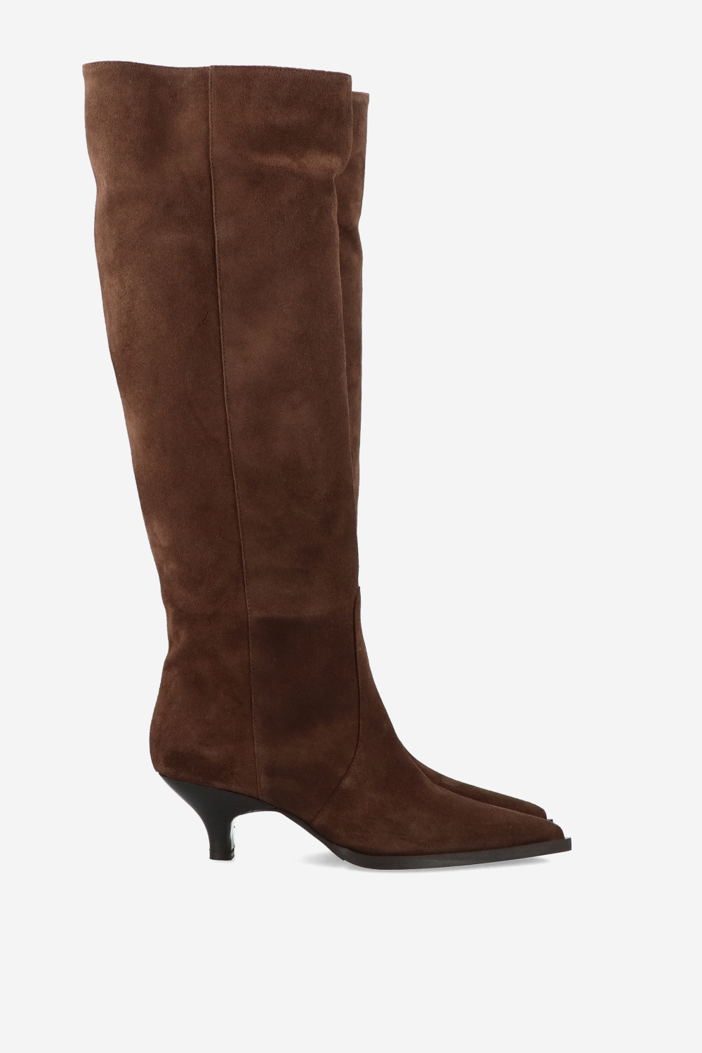 Pointed-toe knee-high suede boots
