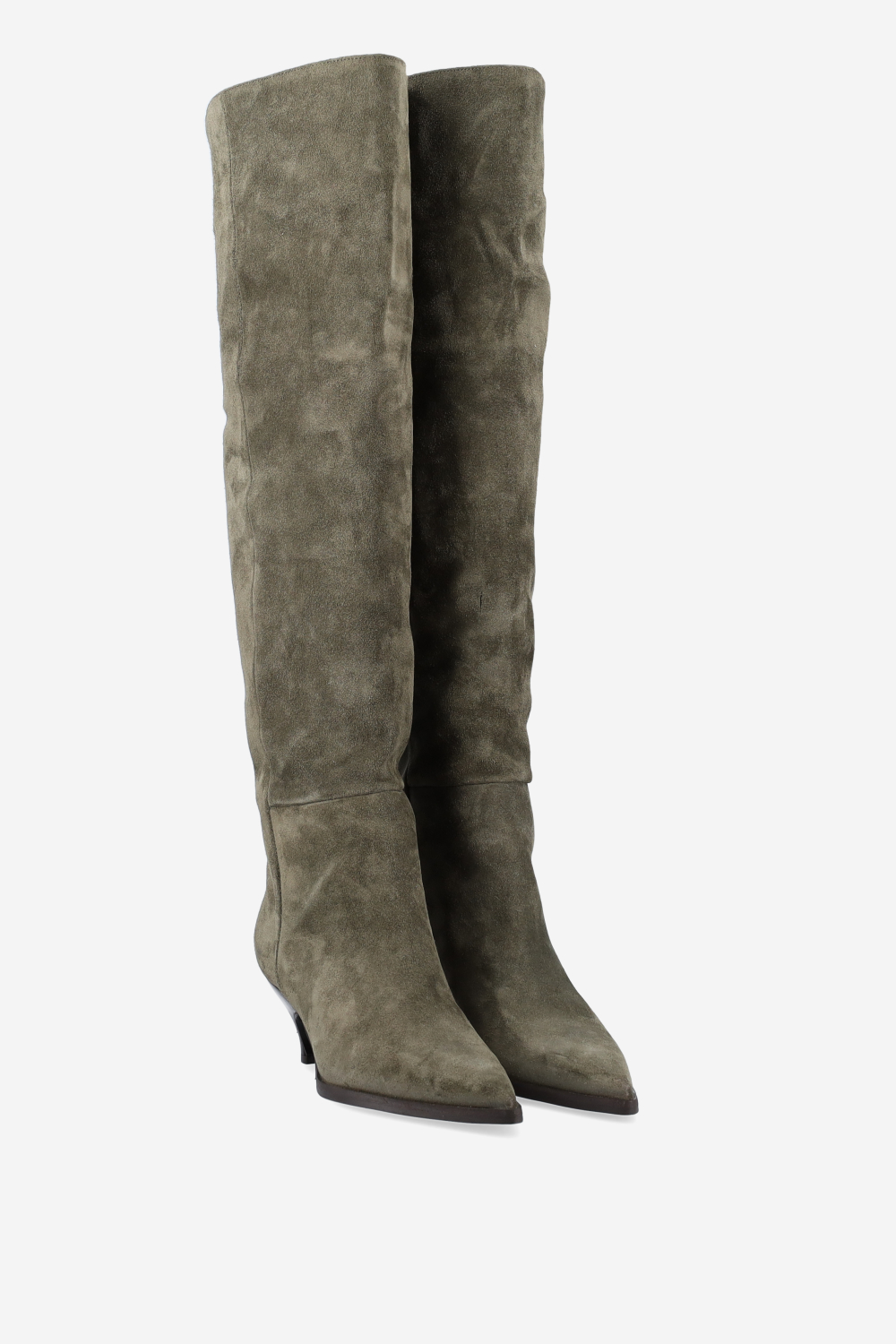 Pointed-toe knee-high suede boots