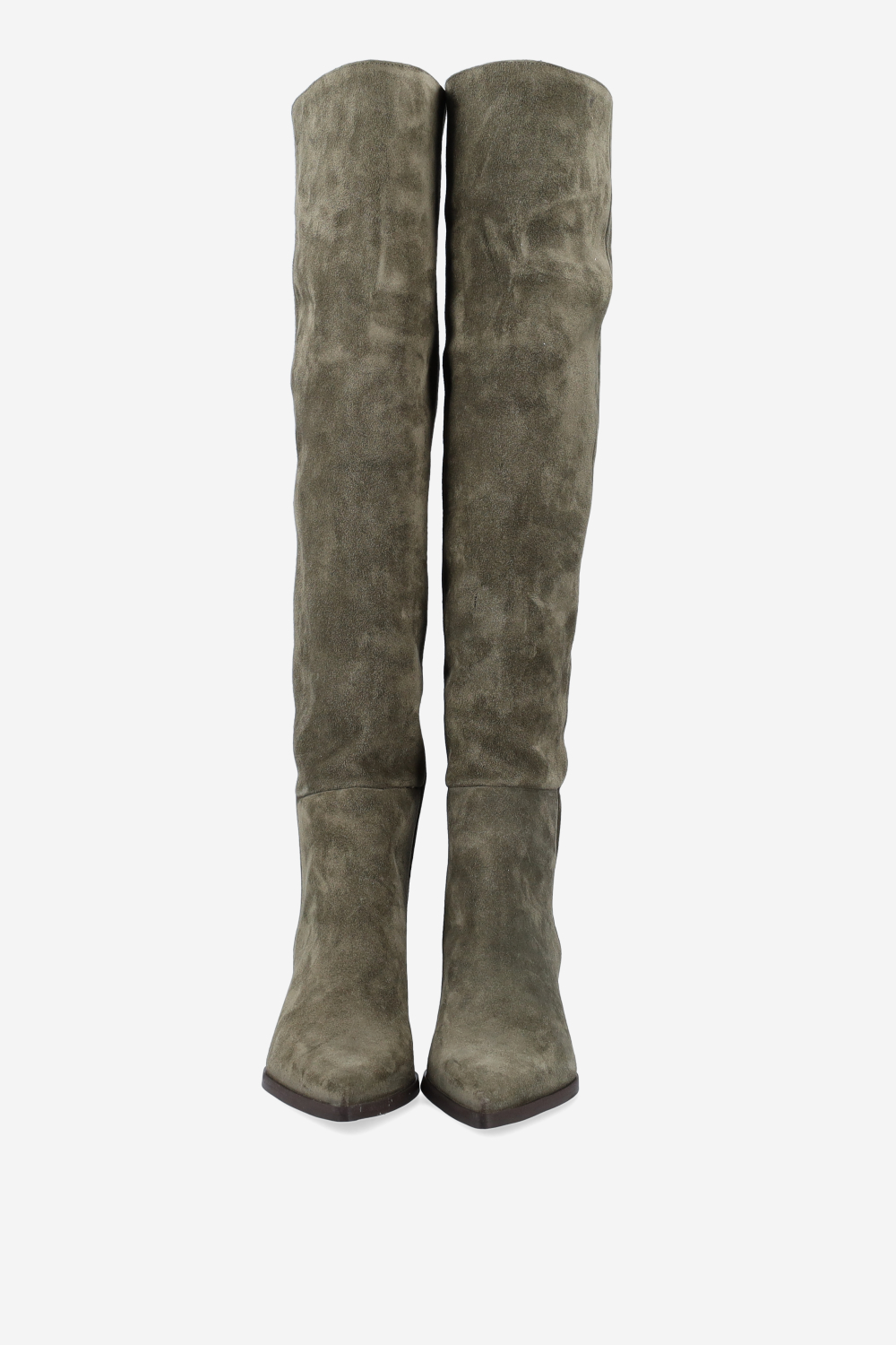 Pointed-toe knee-high suede boots