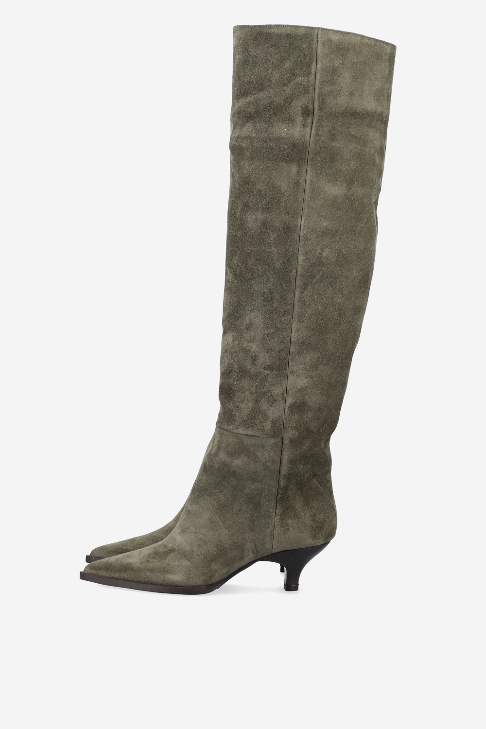 Pointed-toe knee-high suede boots