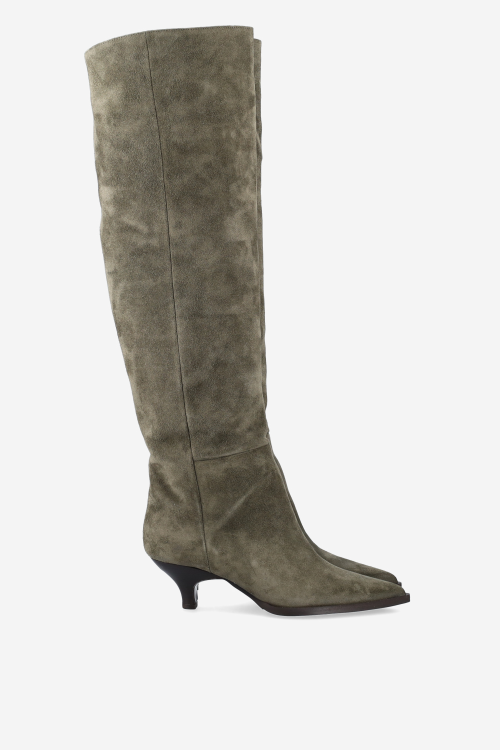 Pointed-toe knee-high suede boots