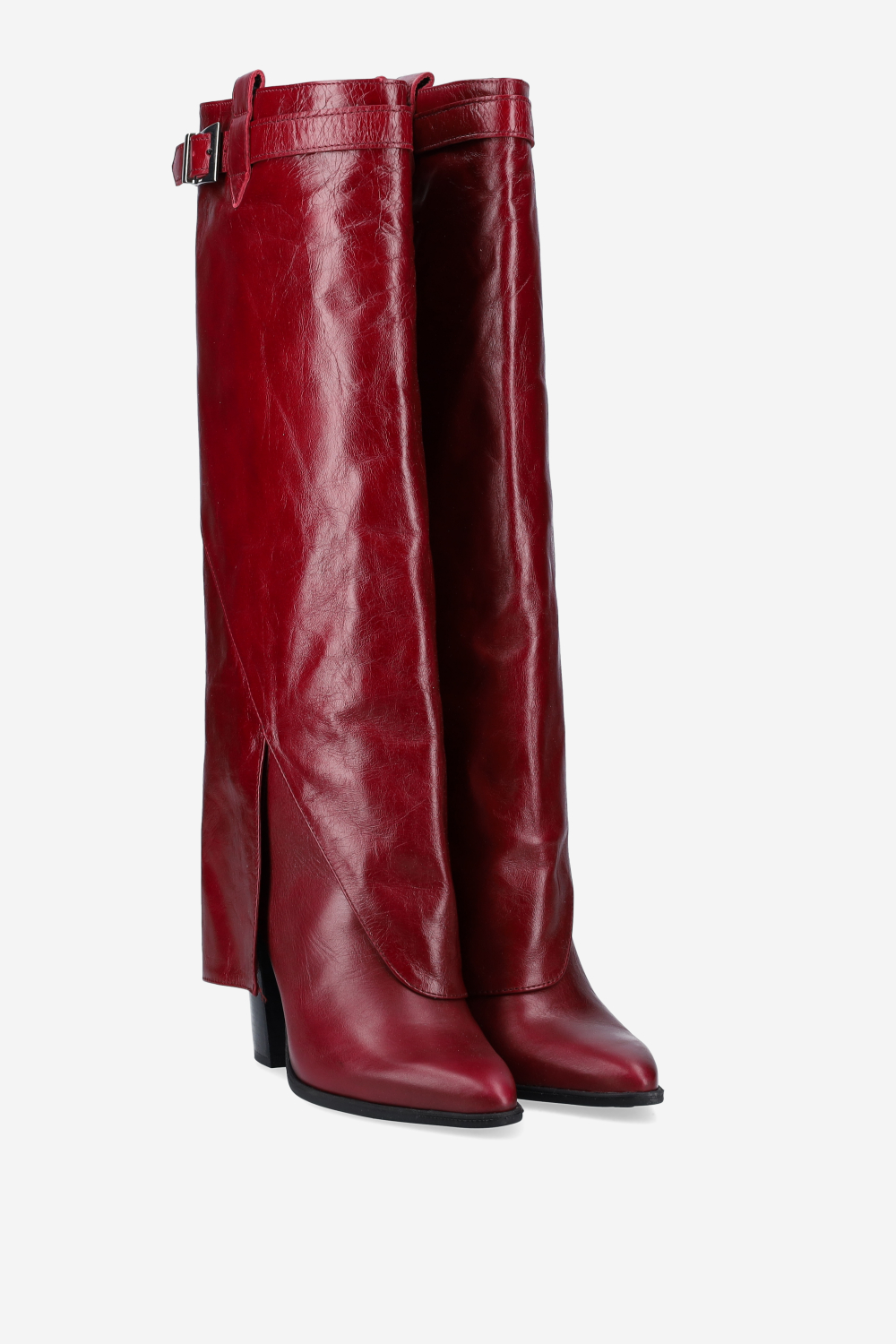 Fold-over leather knee-high boots