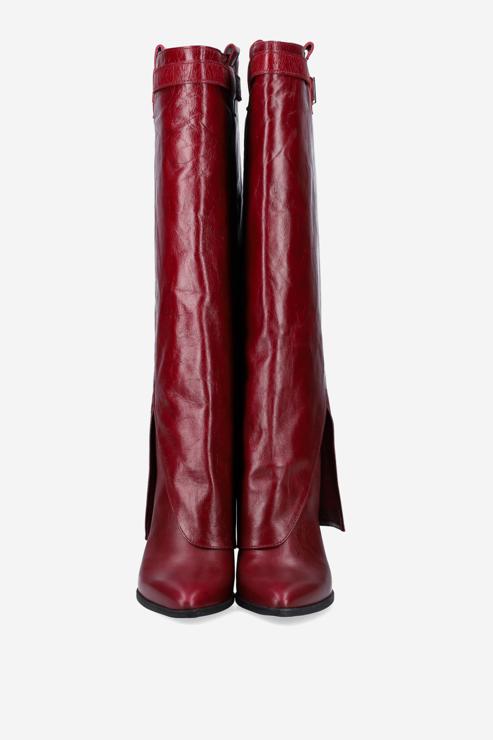 Fold-over leather knee-high boots