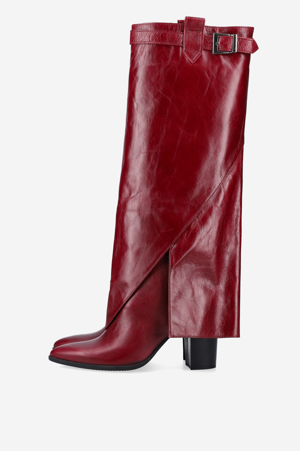 Fold-over leather knee-high boots