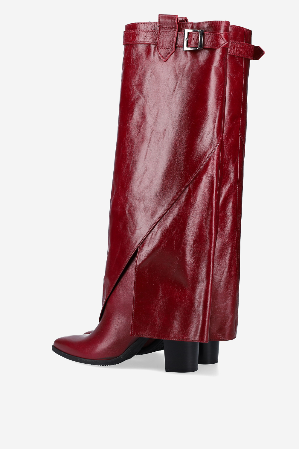 Fold-over leather knee-high boots
