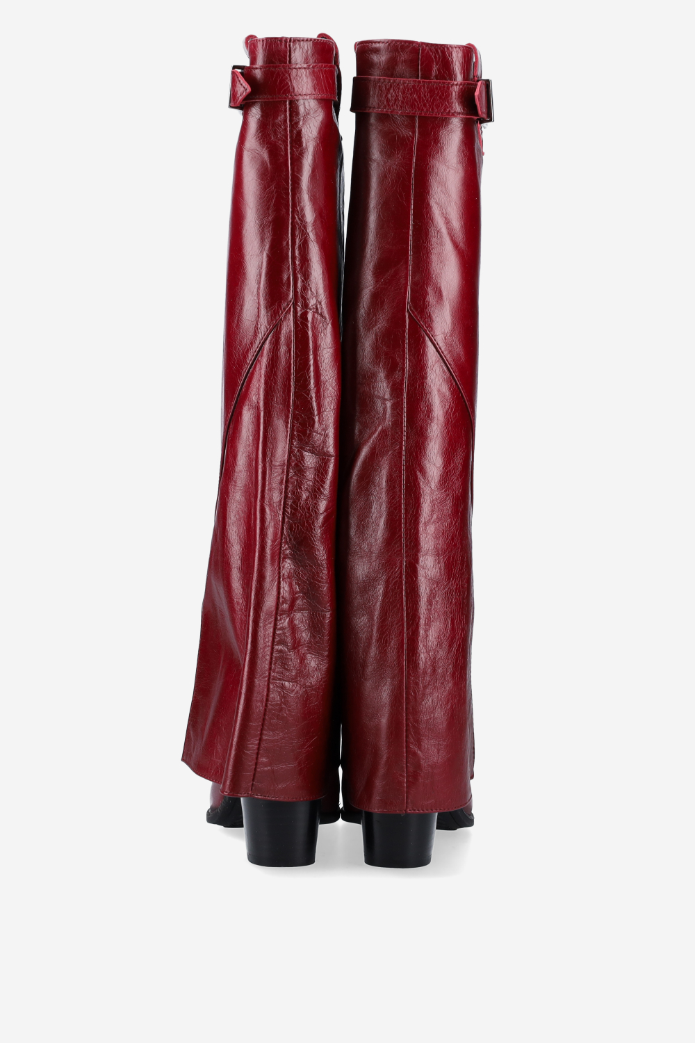 Fold-over leather knee-high boots
