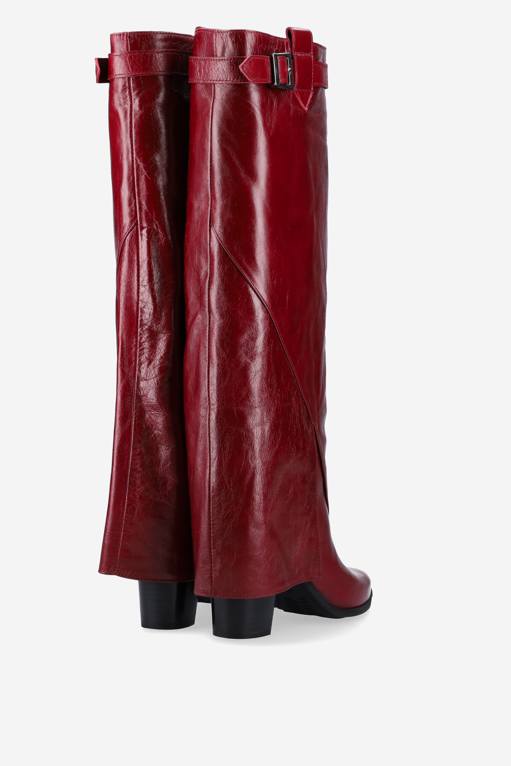Fold-over leather knee-high boots