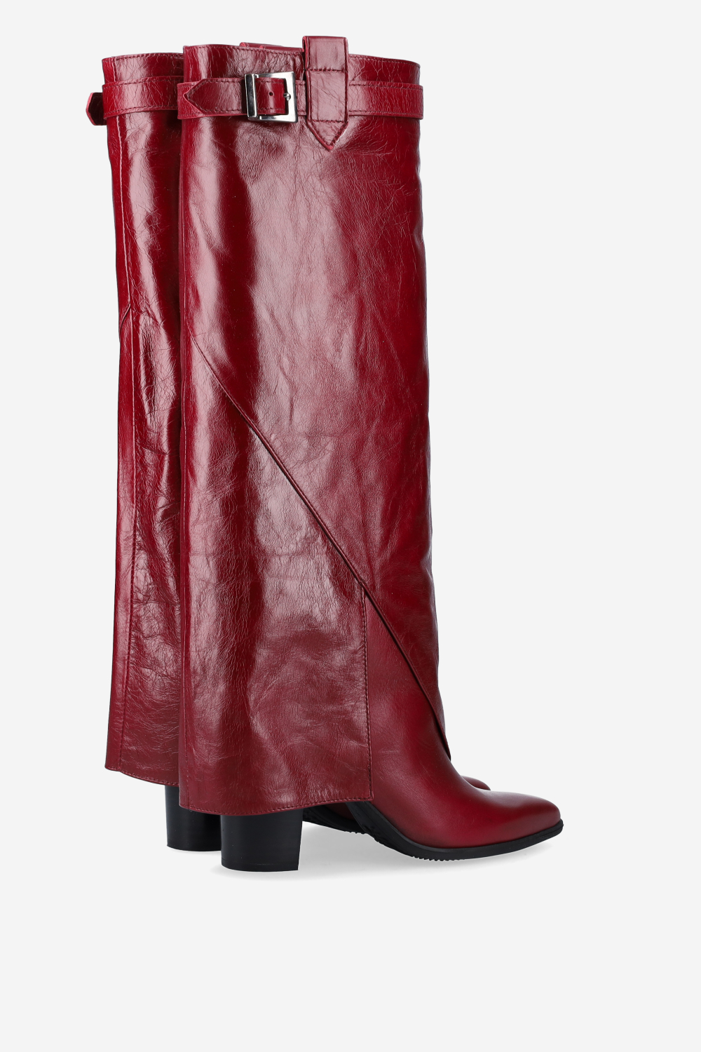 Fold-over leather knee-high boots