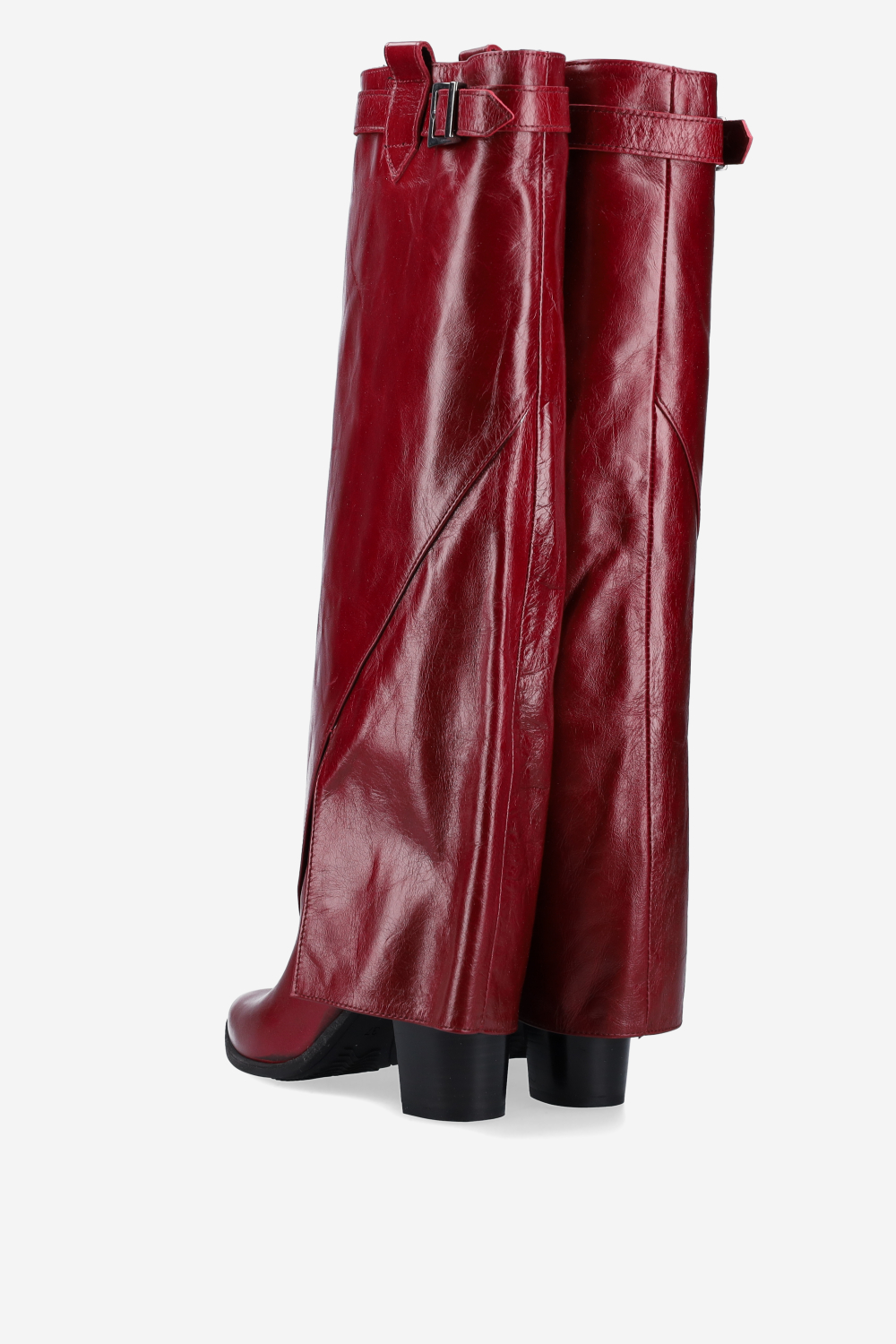 Fold-over leather knee-high boots