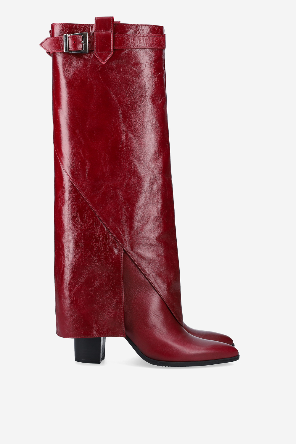 Fold-over leather knee-high boots