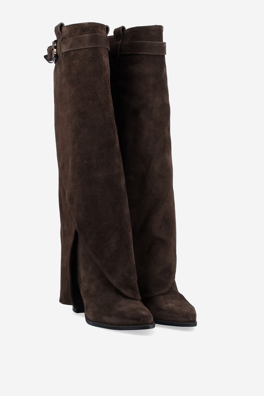Fold-over suede knee-high boots