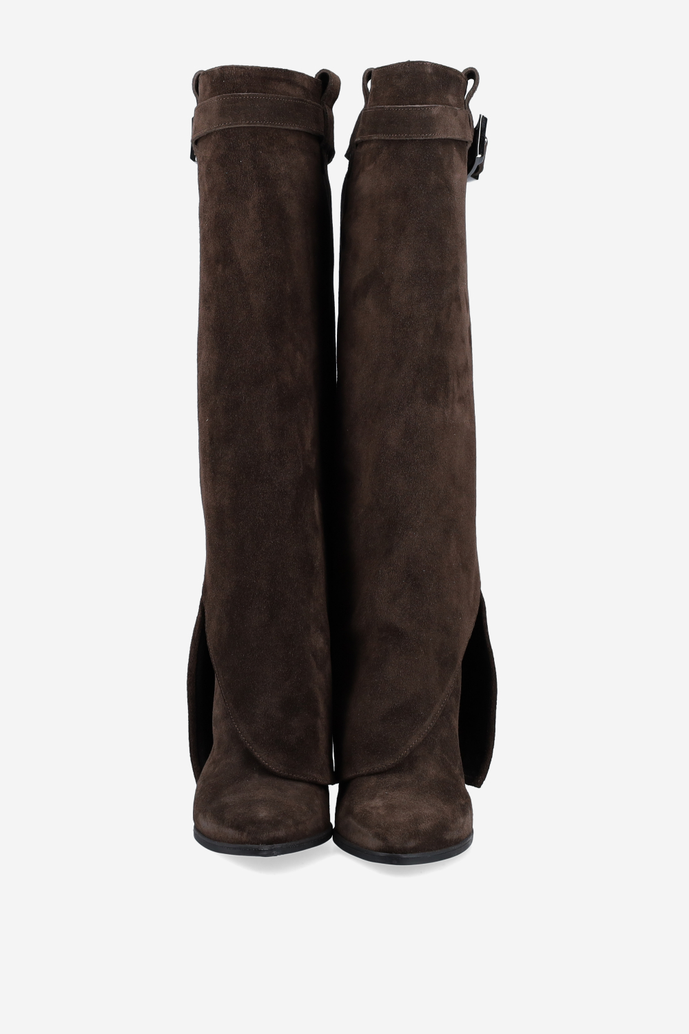 Fold-over suede knee-high boots