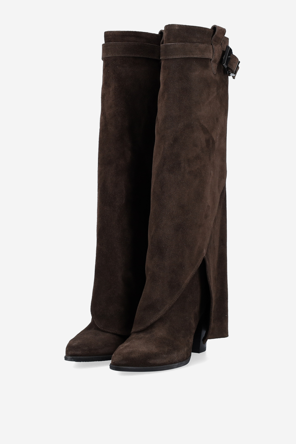 Fold-over suede knee-high boots