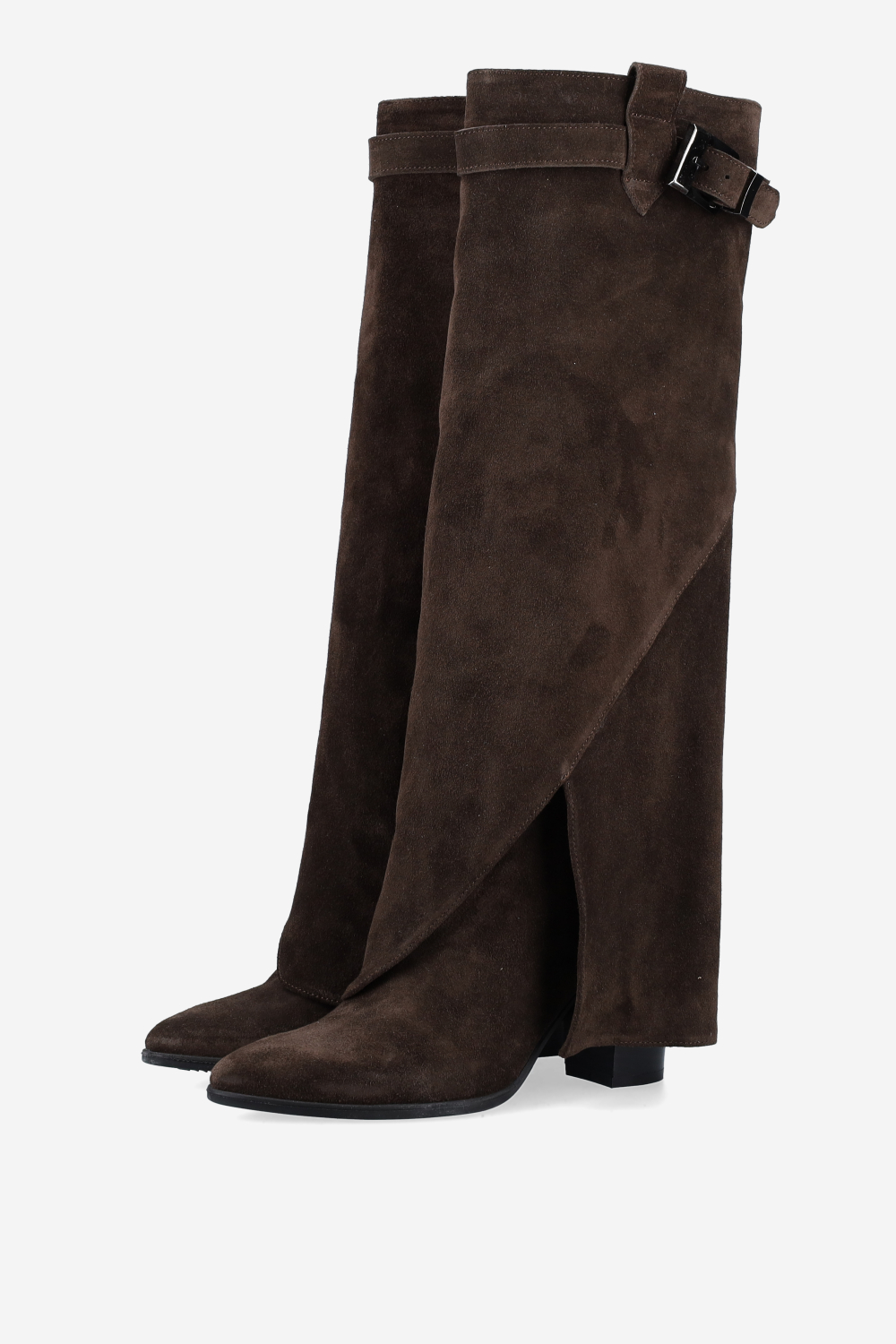 Fold-over suede knee-high boots