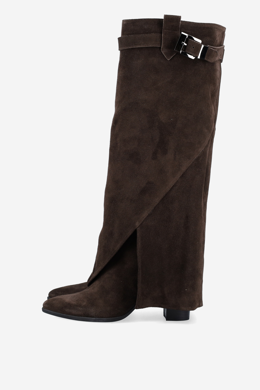 Fold-over suede knee-high boots