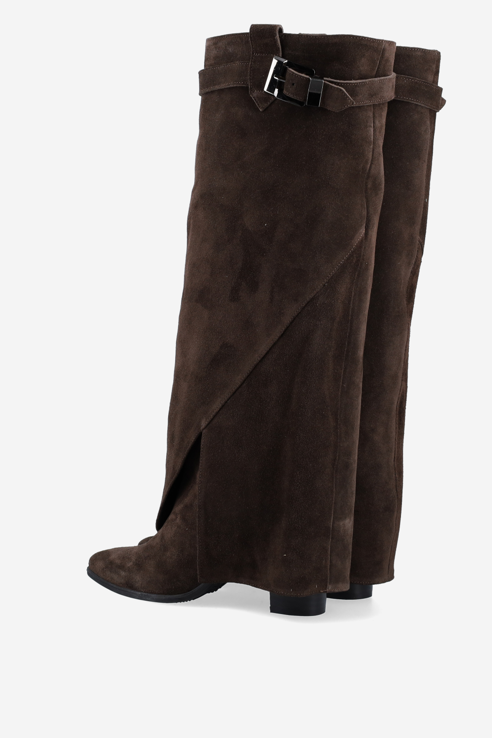 Fold-over suede knee-high boots