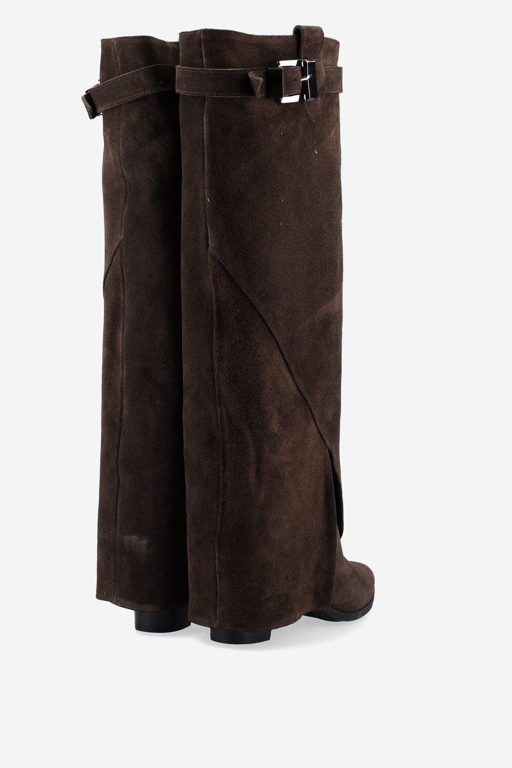 Fold-over suede knee-high boots