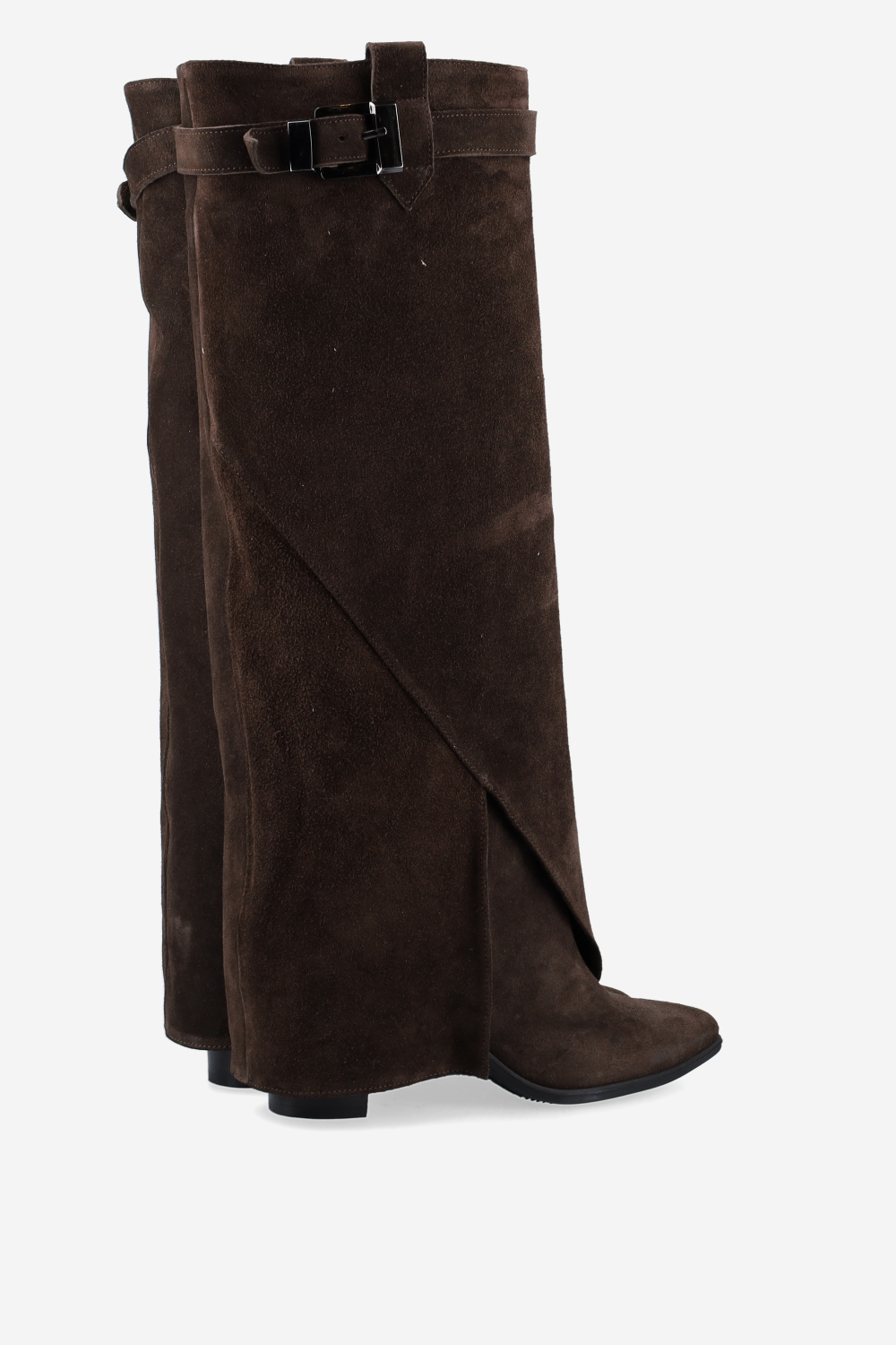 Fold-over suede knee-high boots